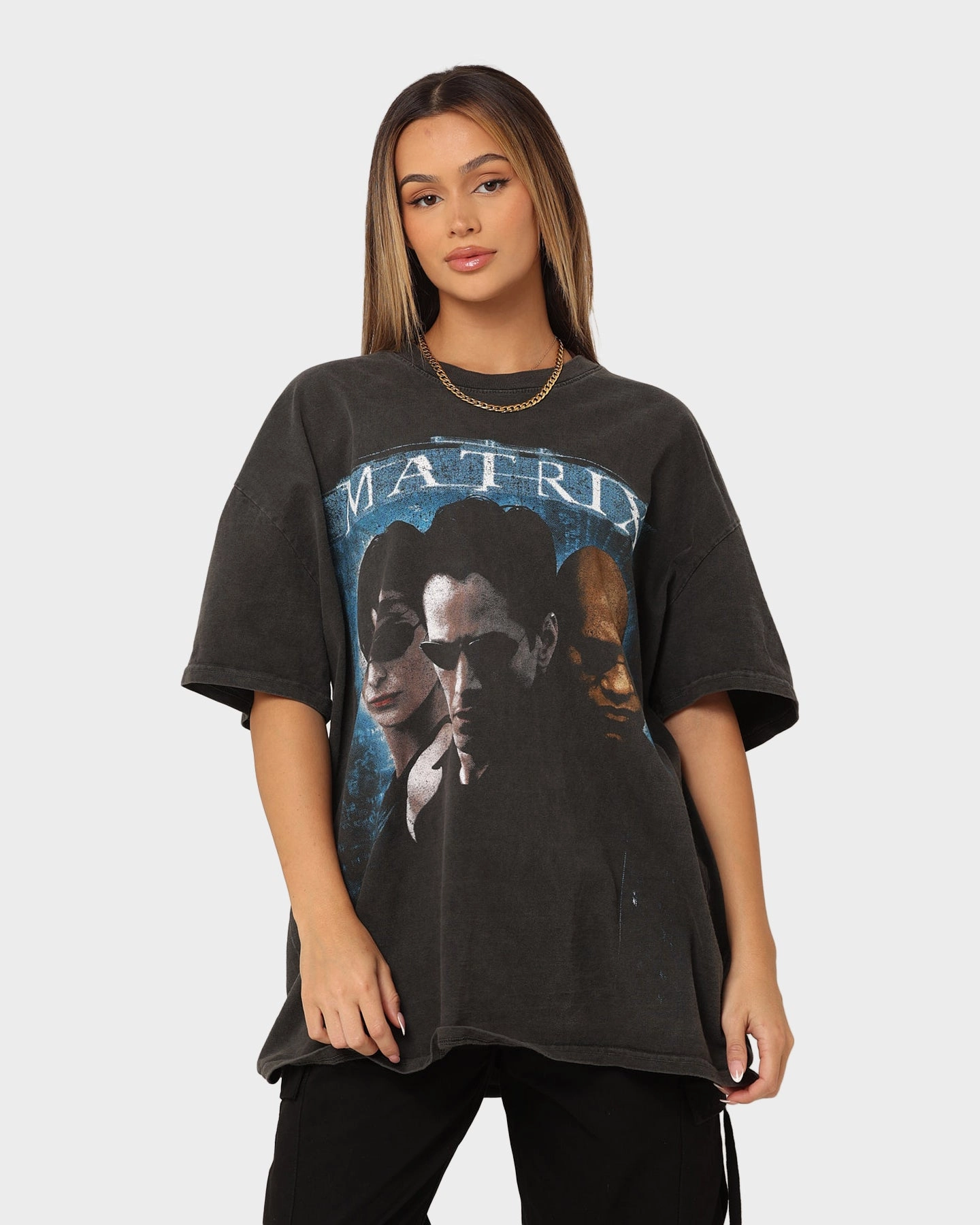 Chic Look Ribbed Neckline American Thrift X The Matrix Heavyweight Vintage T-Shirt Black Wash