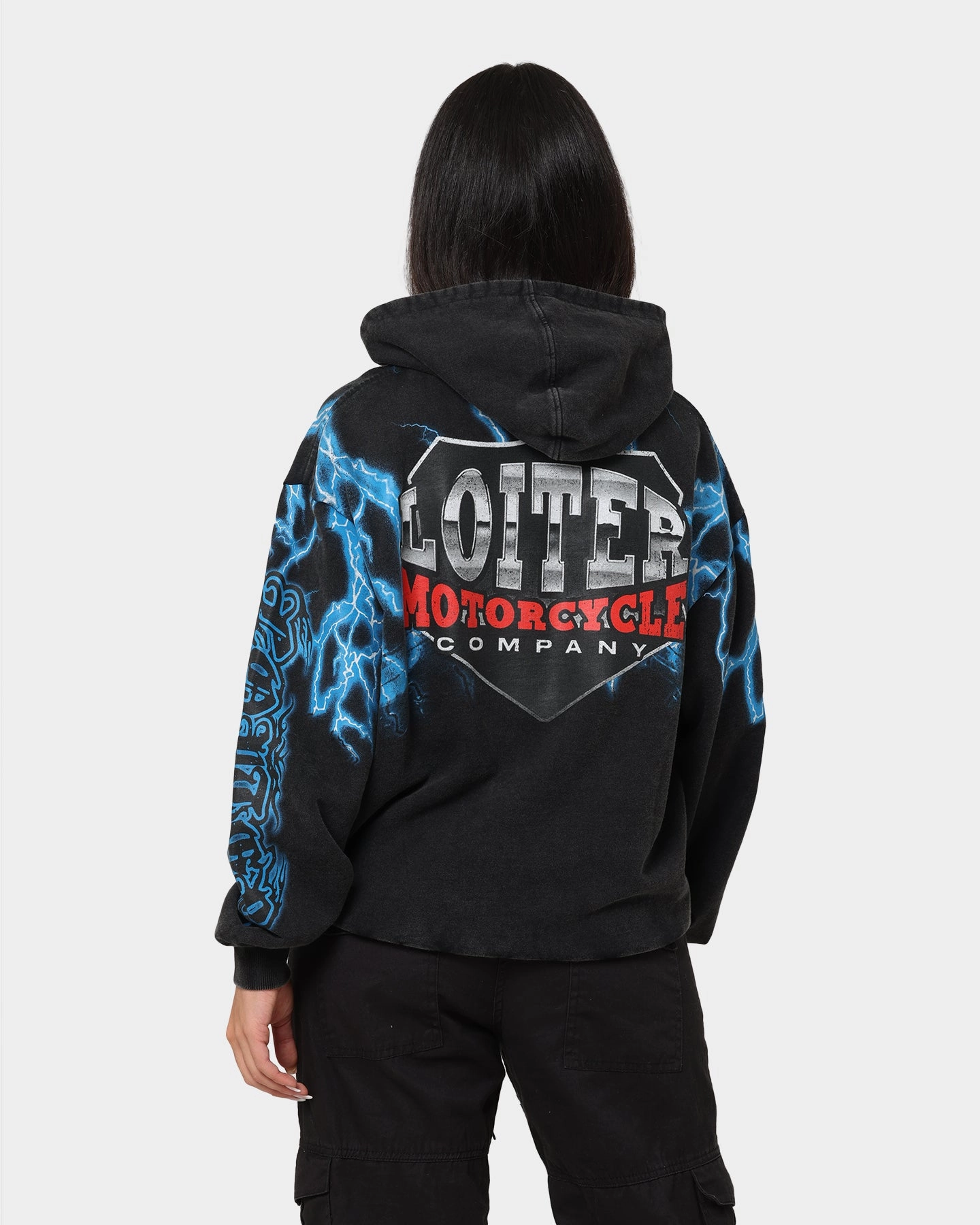 Modern Loiter Lightning Eagle Vintage Hoodie Vintage Black