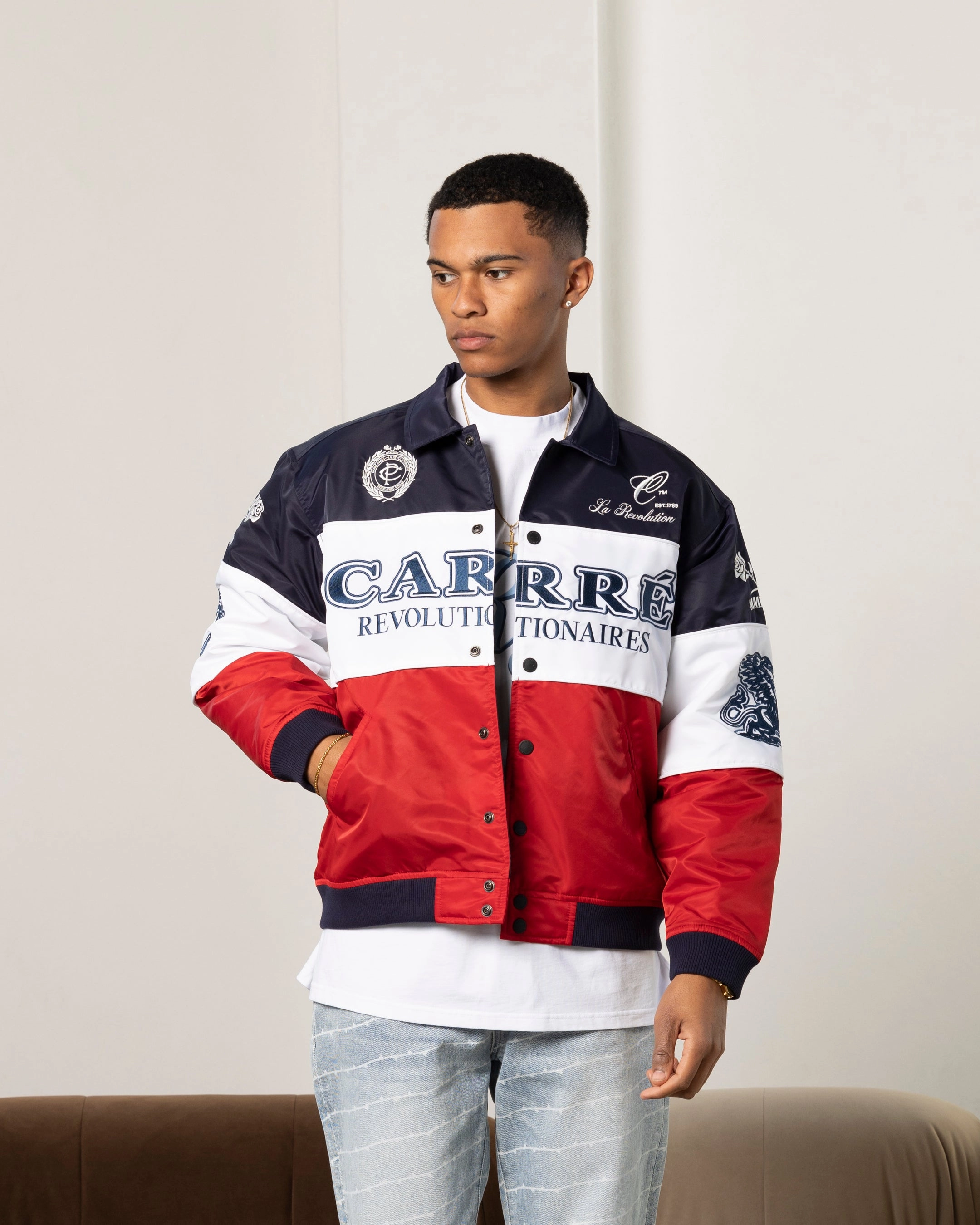 ConvertibleCollar Stock Carre Formula Jacket Red/White/Blue