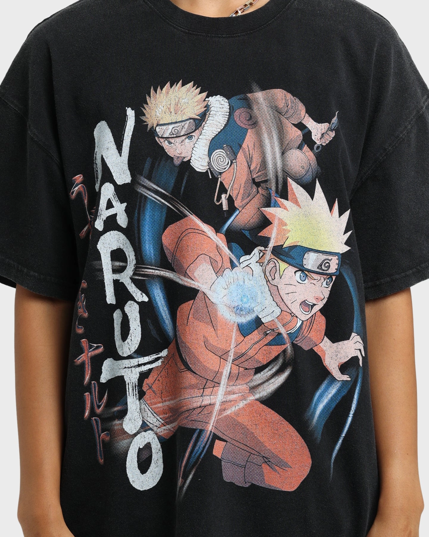 Cozy Look Smooth Neckline Goat Crew X Naruto Naruto Premium Vintage T-Shirt Vintage Black
