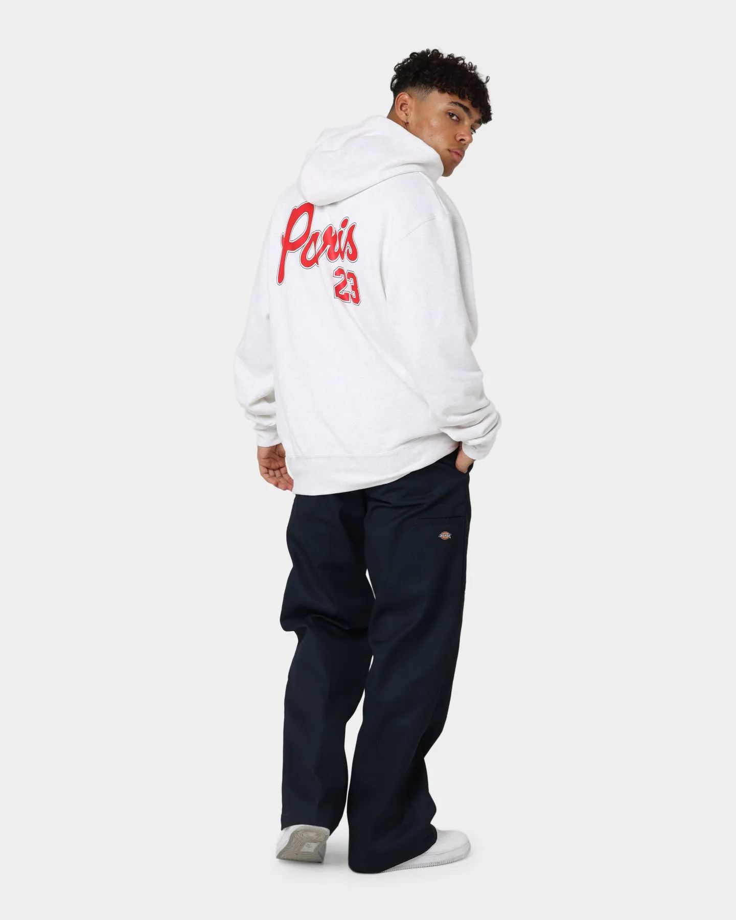 Jordan X Paris Saint-Germain Fleece Pullover Hoodie Birch Heather/Midnight Navy Kinetic Back Ventilation Moment