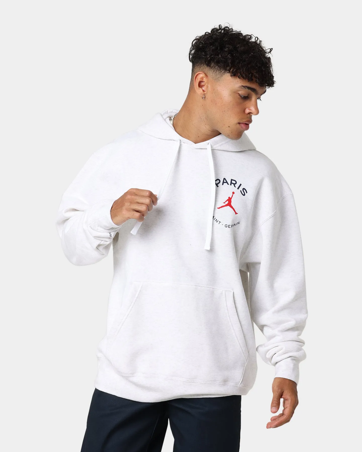 Eye - Catching Reflective Jordan X Paris Saint-Germain Fleece Pullover Hoodie Birch Heather/Midnight Navy