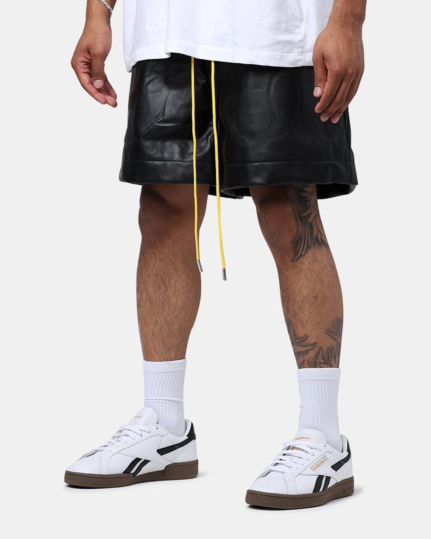 Diet Starts Monday Leather Script Shorts Black ribbed texture Ventilated Back Panels