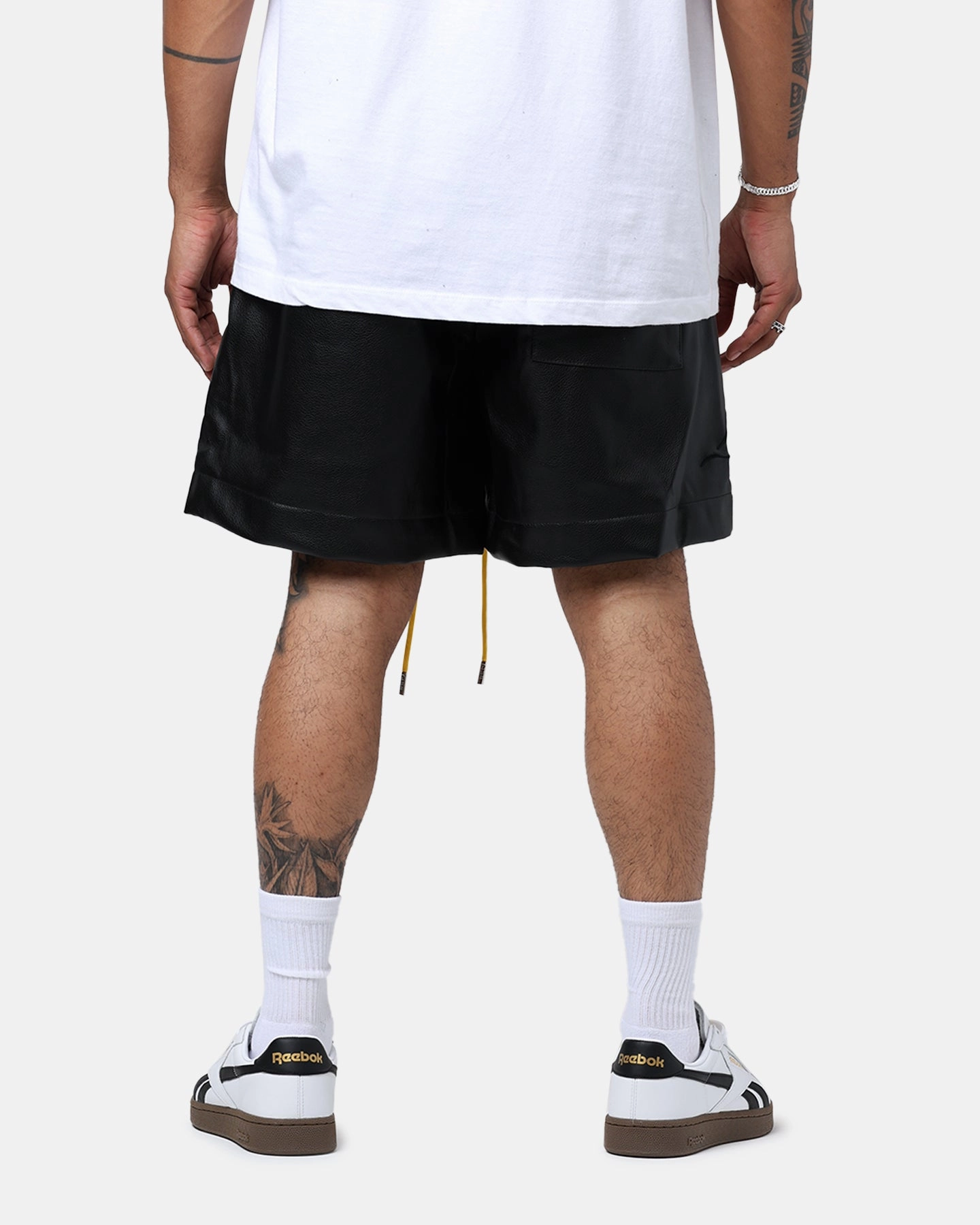 Diet Starts Monday Leather Script Shorts Black DoubleStitchedSeams