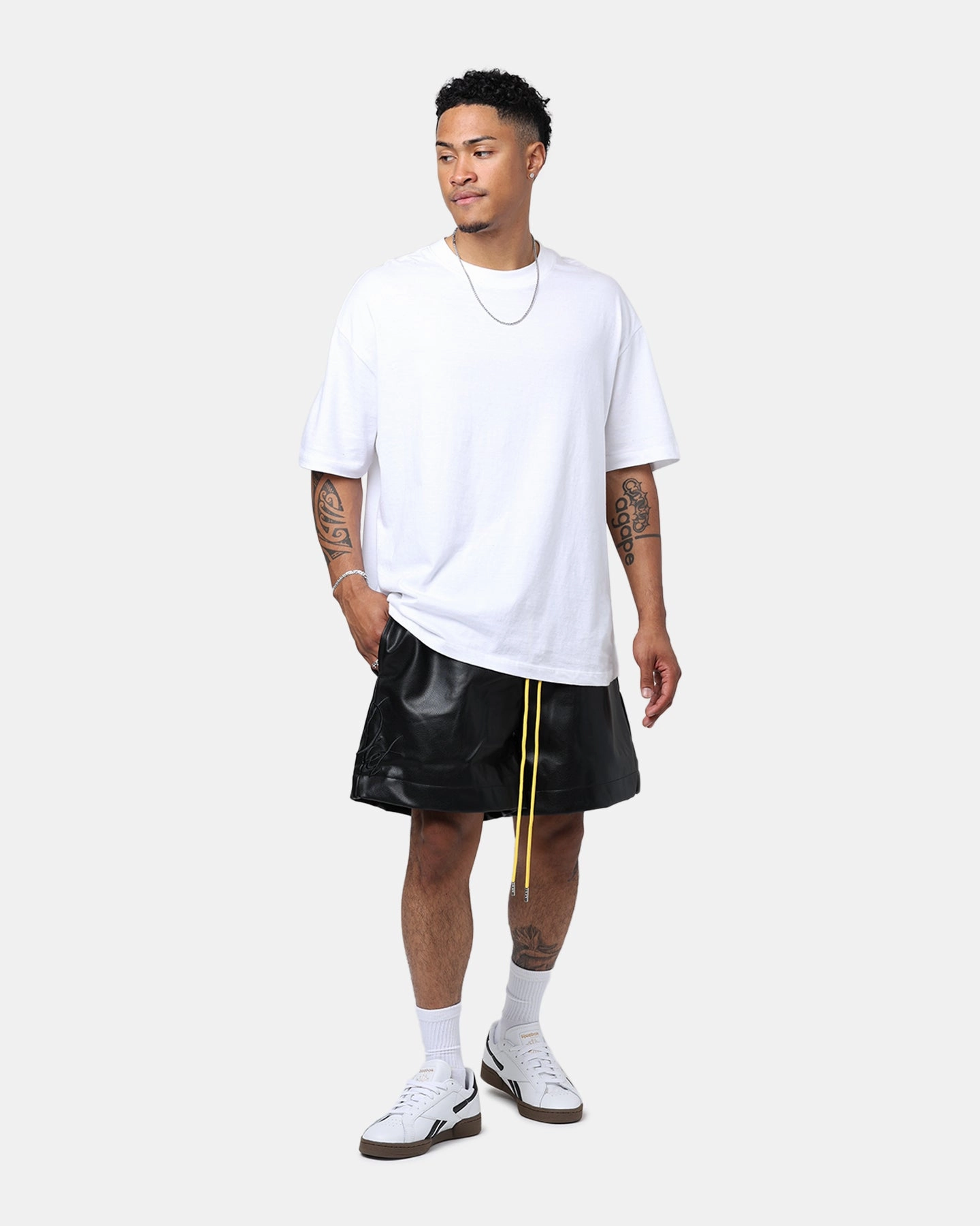 Convertible Length Diet Starts Monday Leather Script Shorts Black