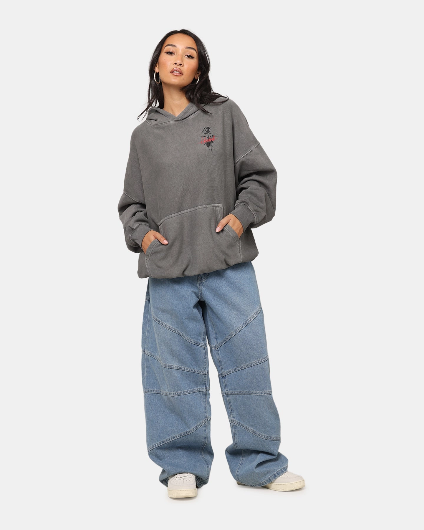 Saint Morta St Valentines Boxy Hoodie Washed Charcoal Fashionable Shield