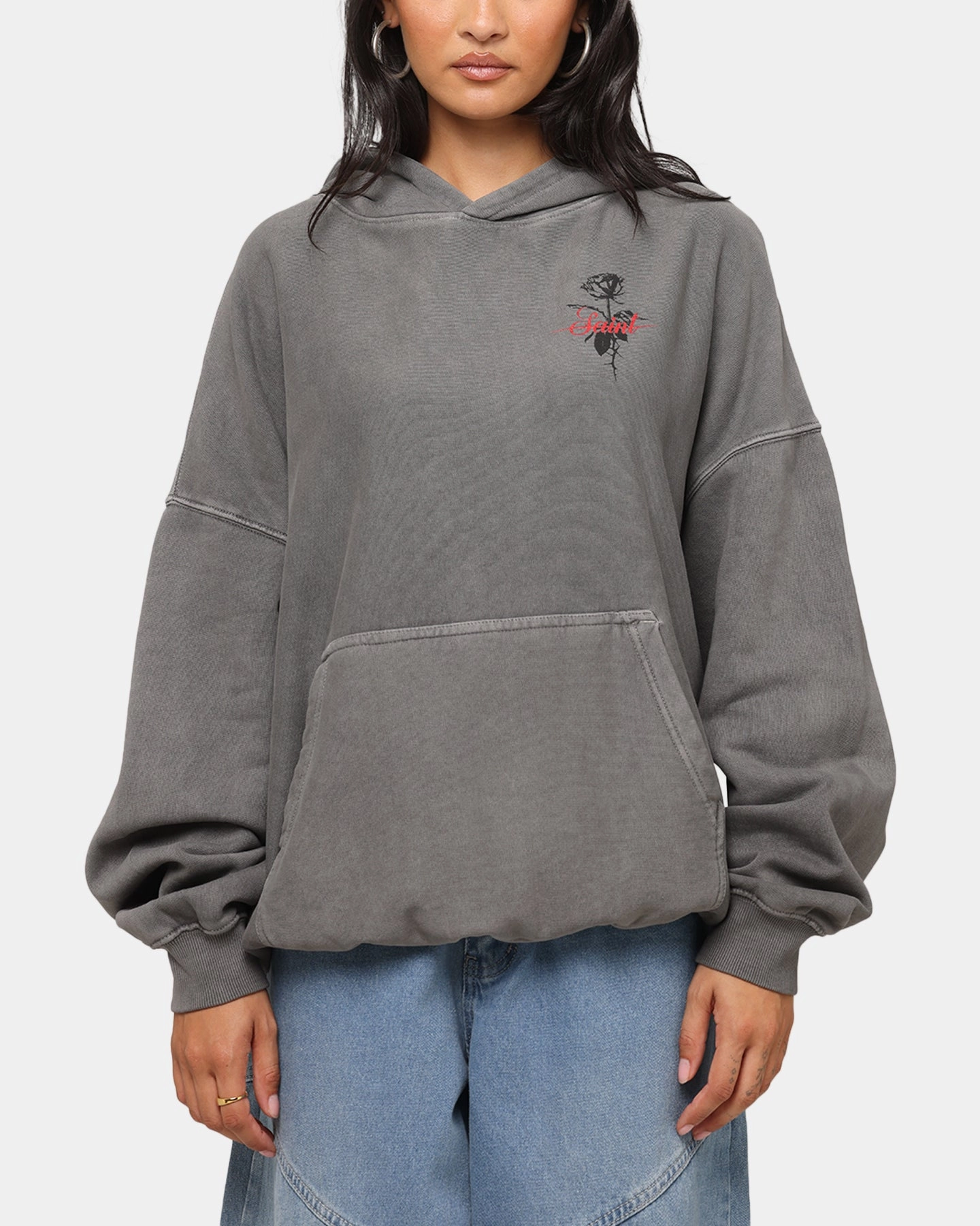Saint Morta St Valentines Boxy Hoodie Washed Charcoal Lip-gloss