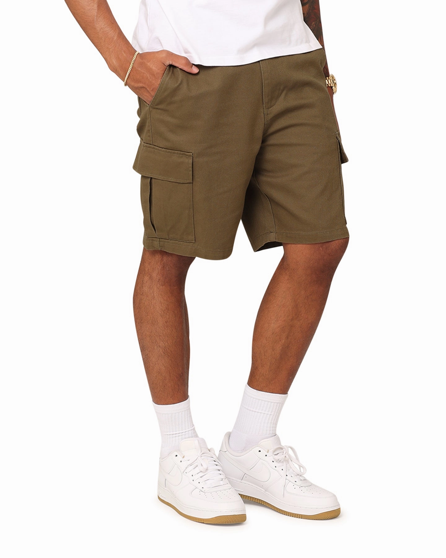 XXIII Jordy Cargo Shorts Military Green Faux Leather