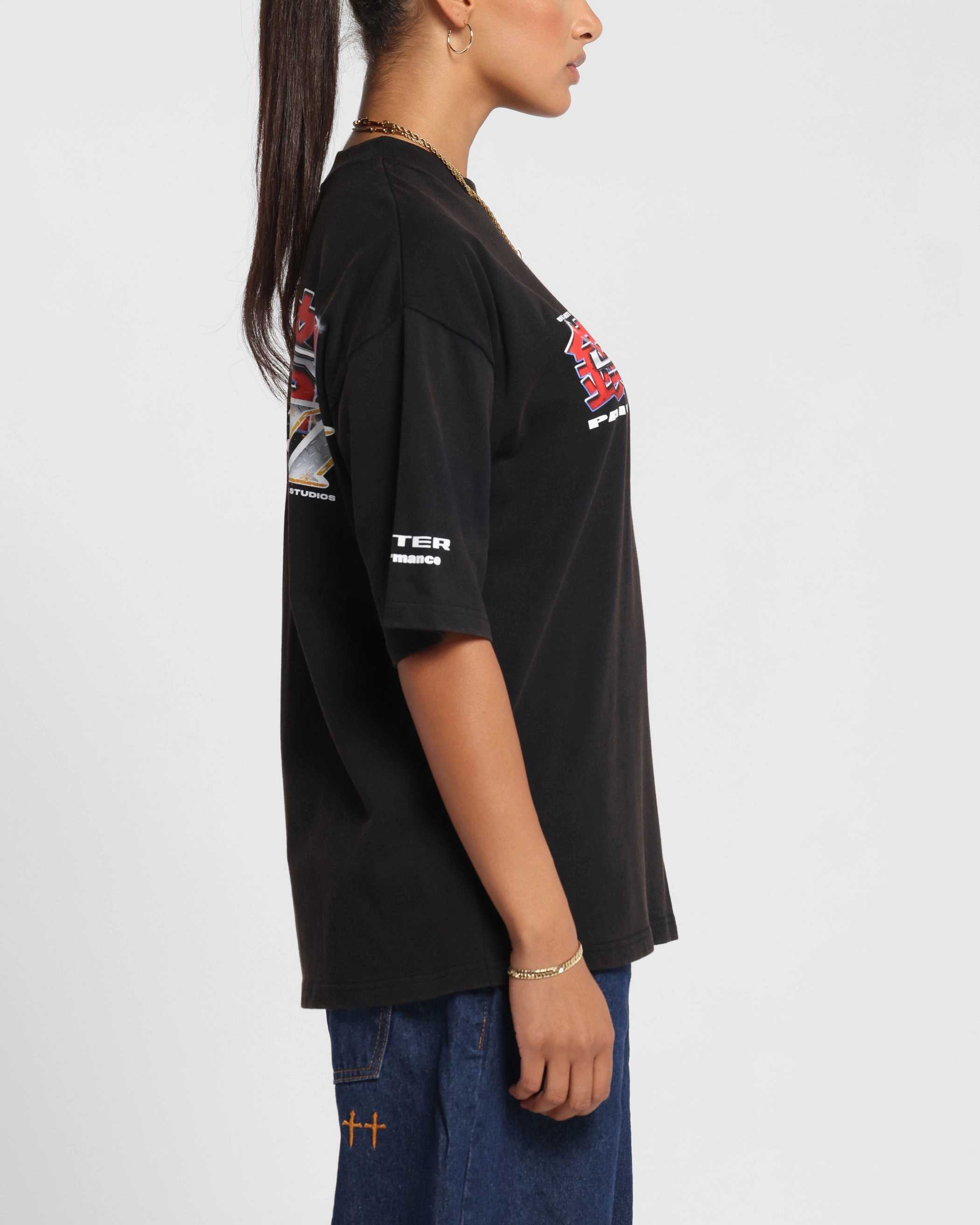 Slim Fit Design Loiter Fighter Vintage T-Shirt Vintage Black