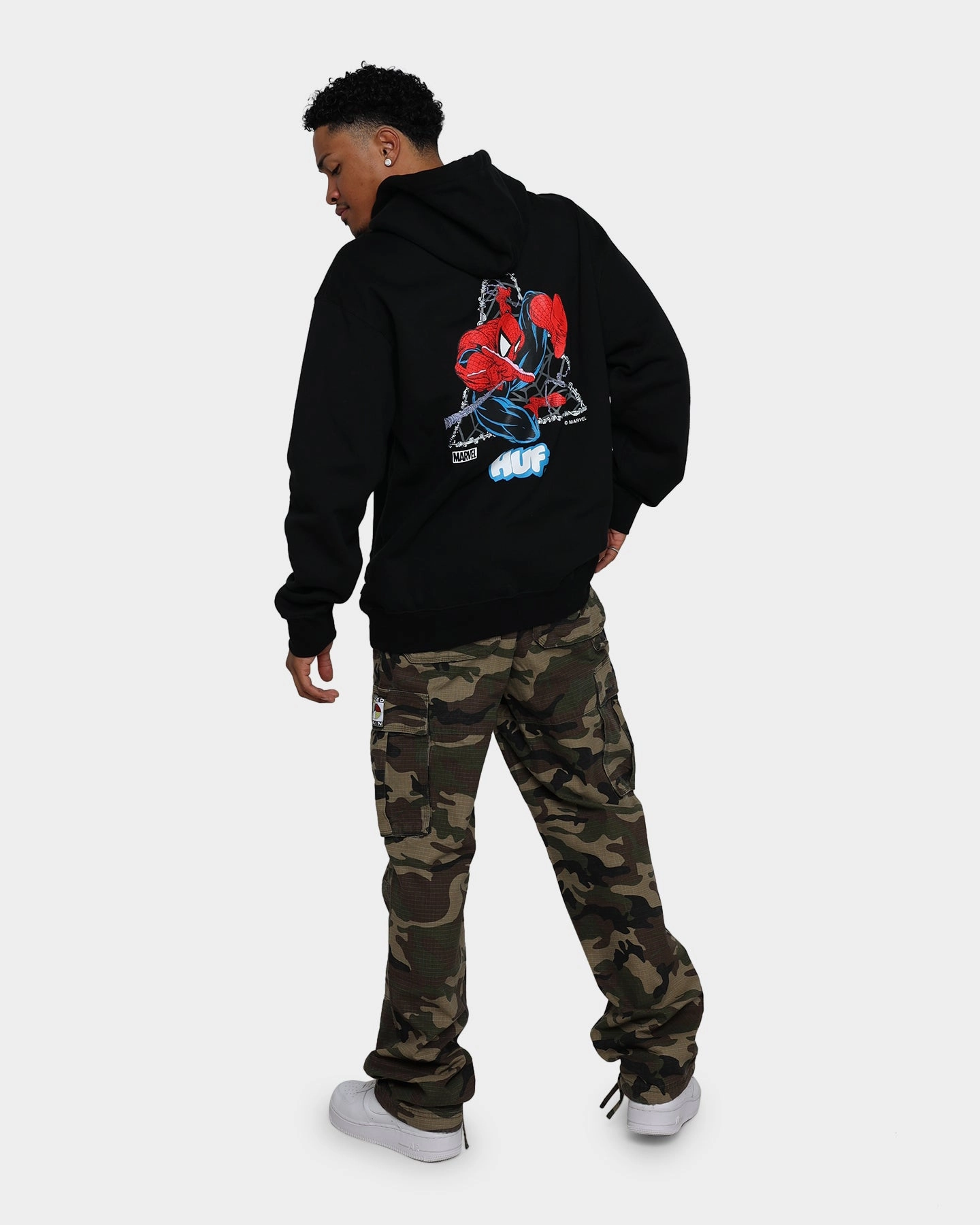 HUF X Marvel Thwip Triangle Pullover Hoodie Black Beanie Taped Zippers
