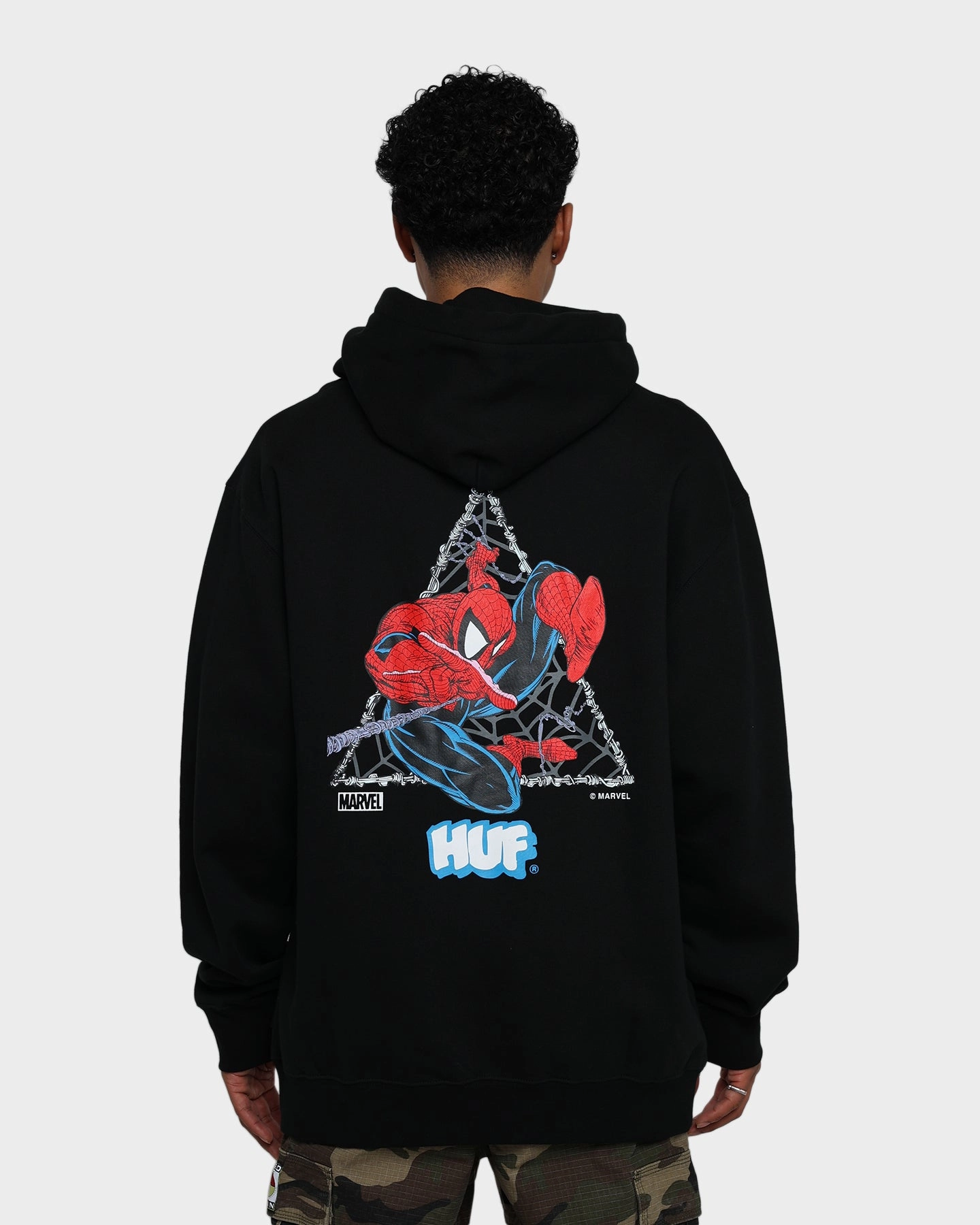 Insulated Shield Stylish Design HUF X Marvel Thwip Triangle Pullover Hoodie Black