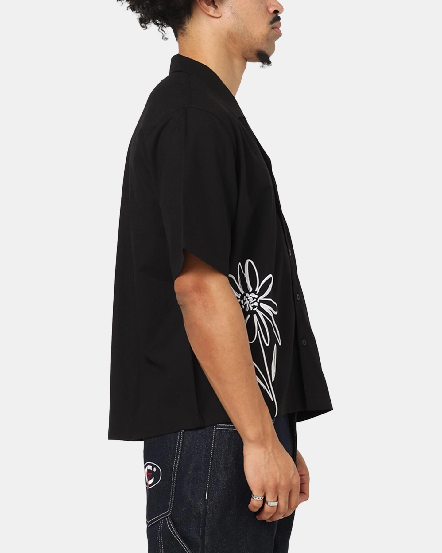 Durable Thread Construction Eco-Friendly Fabric Carre Hand Picked Button Up Shirt Black