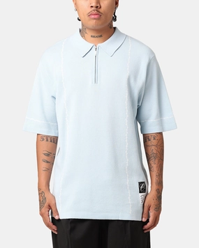 DoubleLayered Hem Binding LowProfile Seam Tape Carre Thorny 1/4 Zip Polo Shirt Light Blue