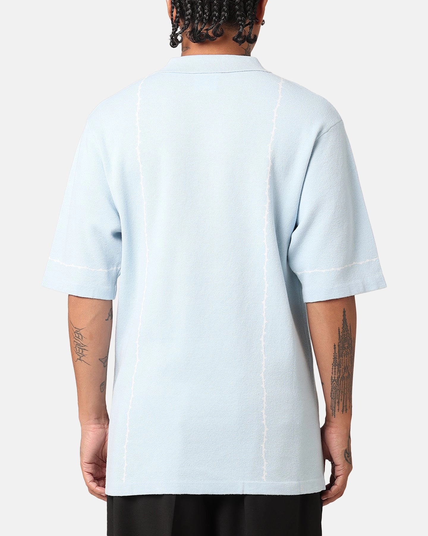 Yarn Dyed Collar Carre Thorny 1/4 Zip Polo Shirt Light Blue