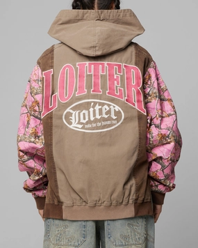 Double Layer Hood Loiter Splinter Hoodie Pink Camo