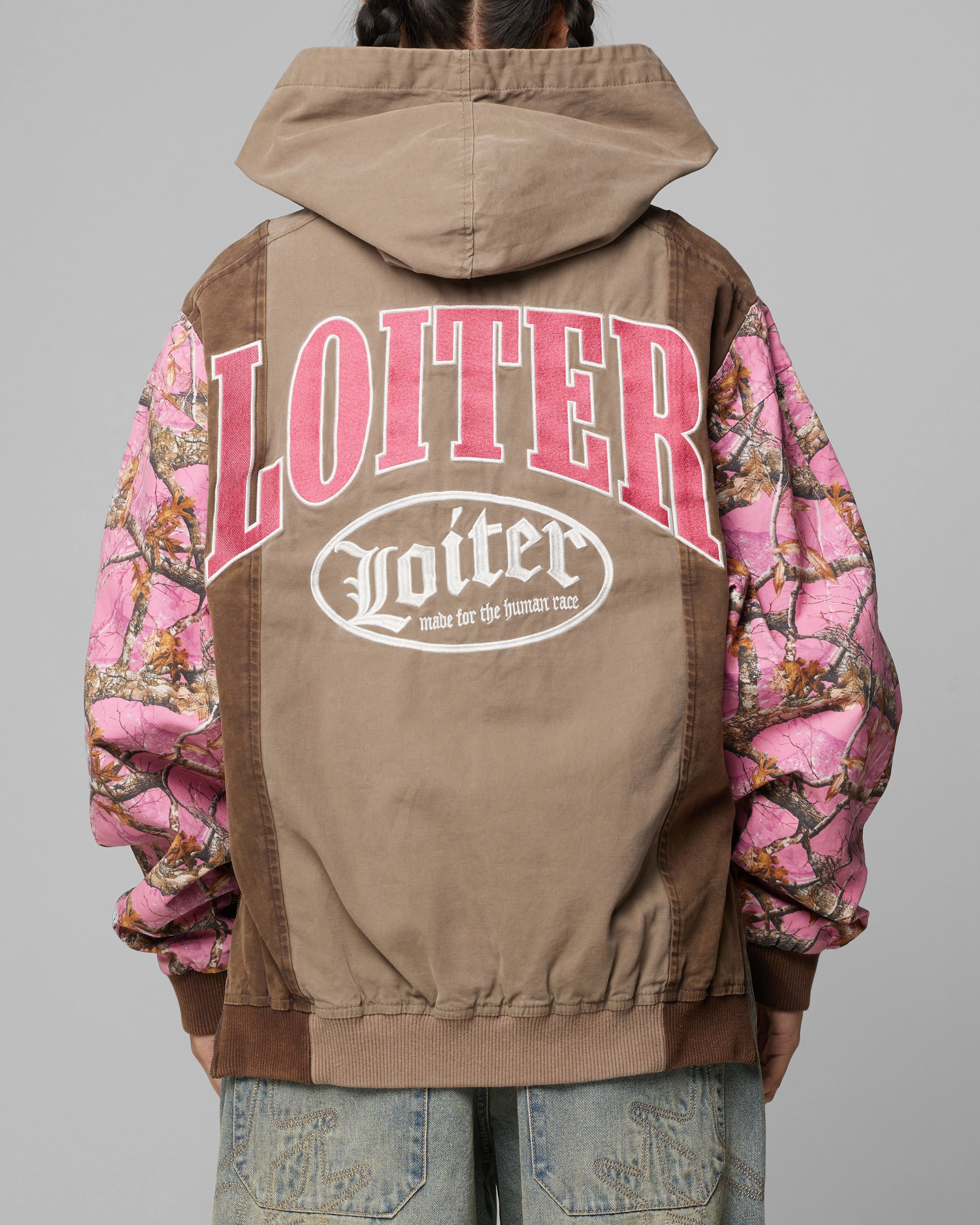 Double Layer Hood Loiter Splinter Hoodie Pink Camo