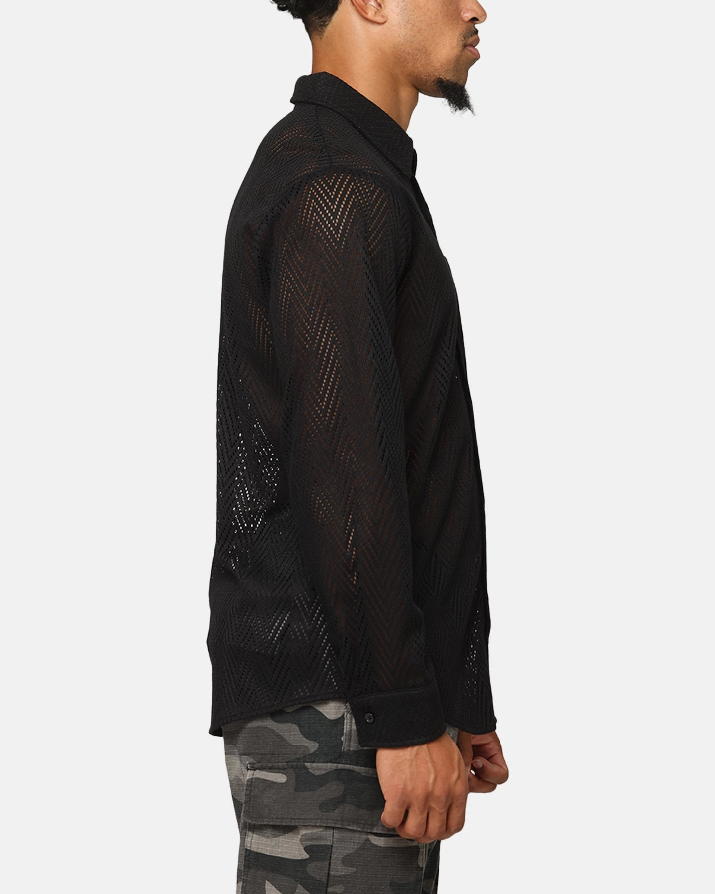 XXIII Terrace Knit Long Sleeve Button Up Shirt Black Poolside Lounge