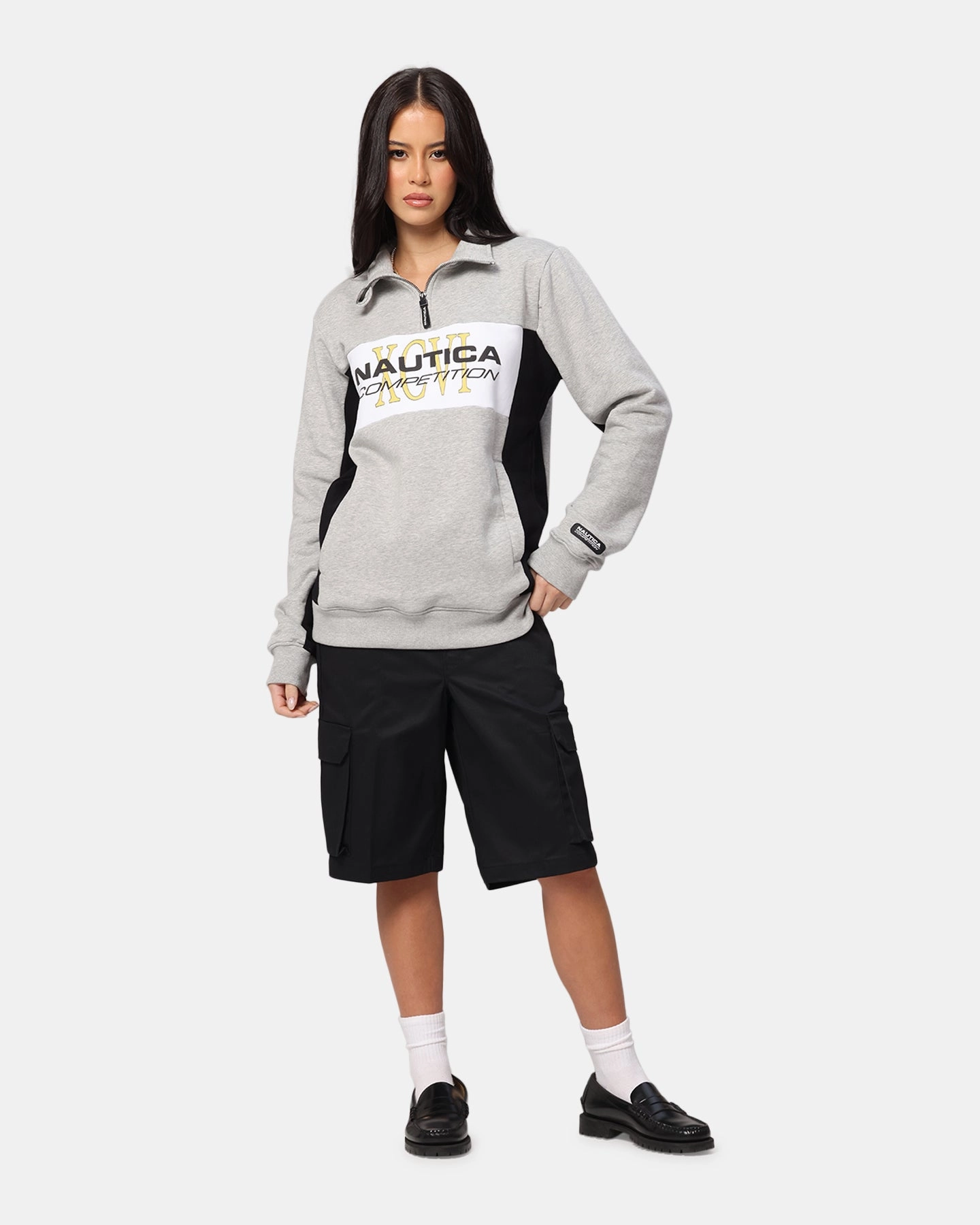 Ribbed cuff Nautica Mallard 1/4 Zip-Up Top Grey Marle