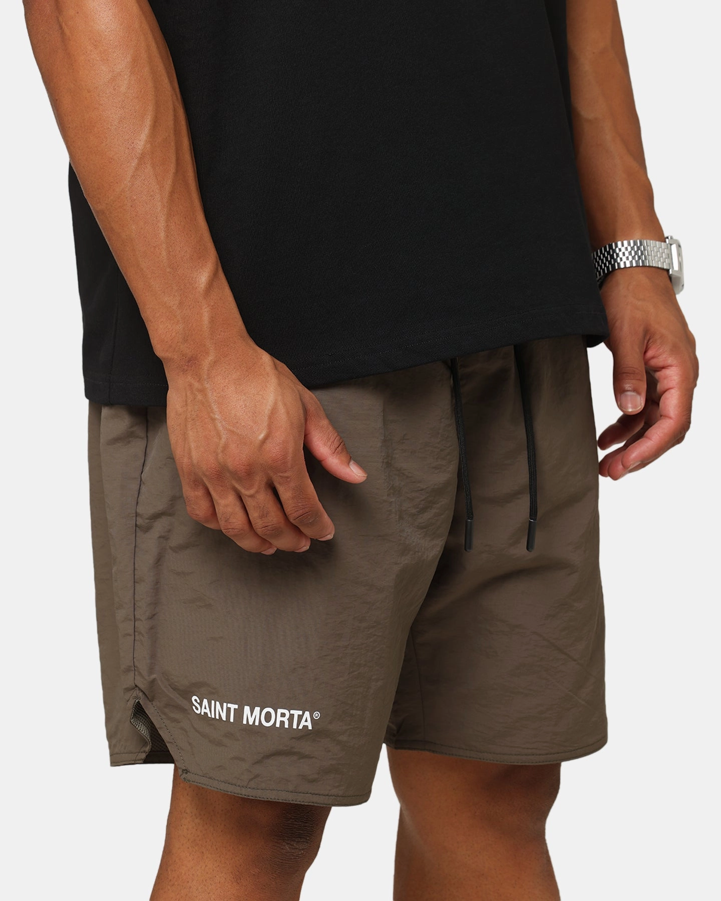 Saint Morta Official Nylon Shorts Dark Brown Recycled Polyester Blend Petite Fit