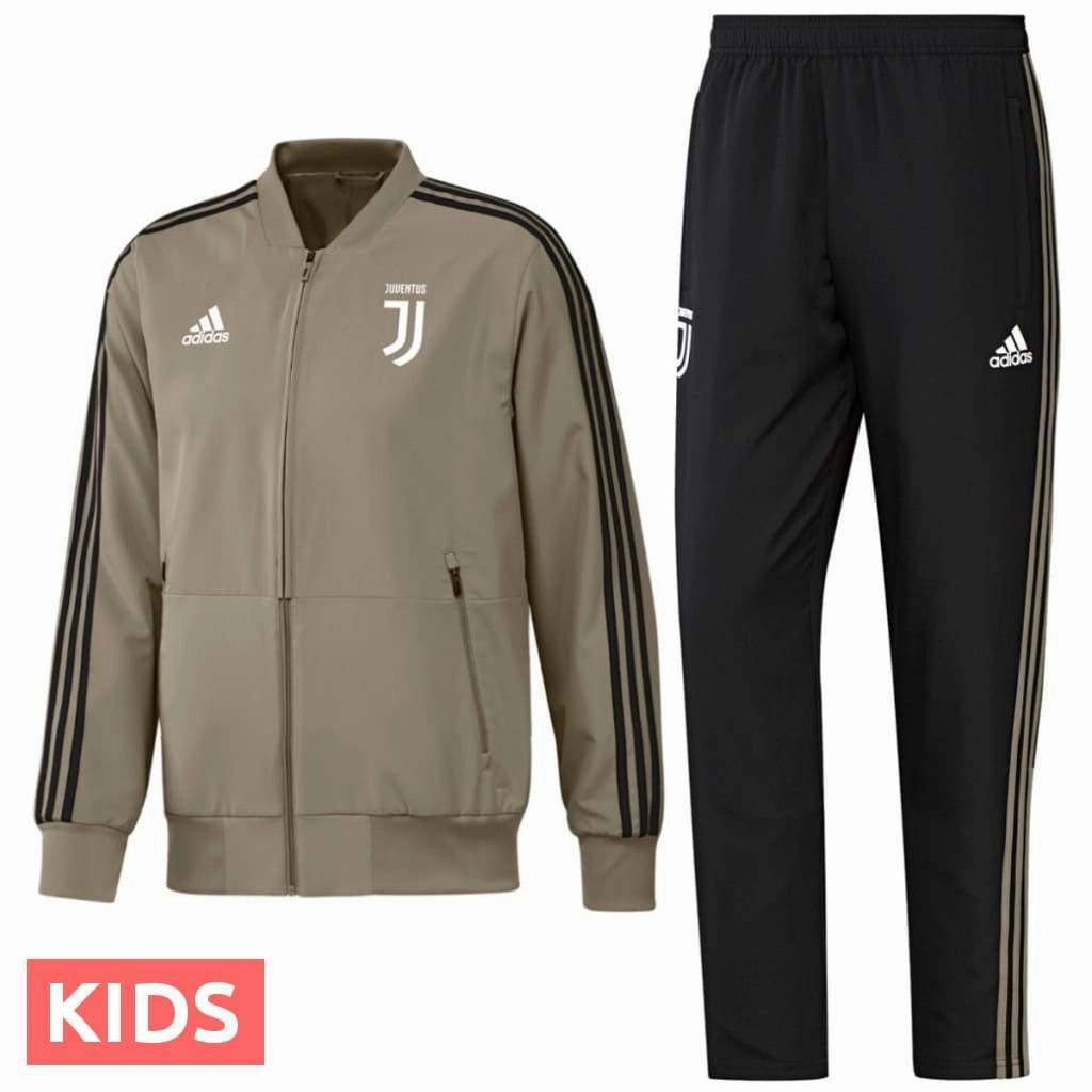 Kids - Juventus Presentation Soccer Tracksuit 2018/19 - Adidas Effortless Wear AdjustableDrawstring