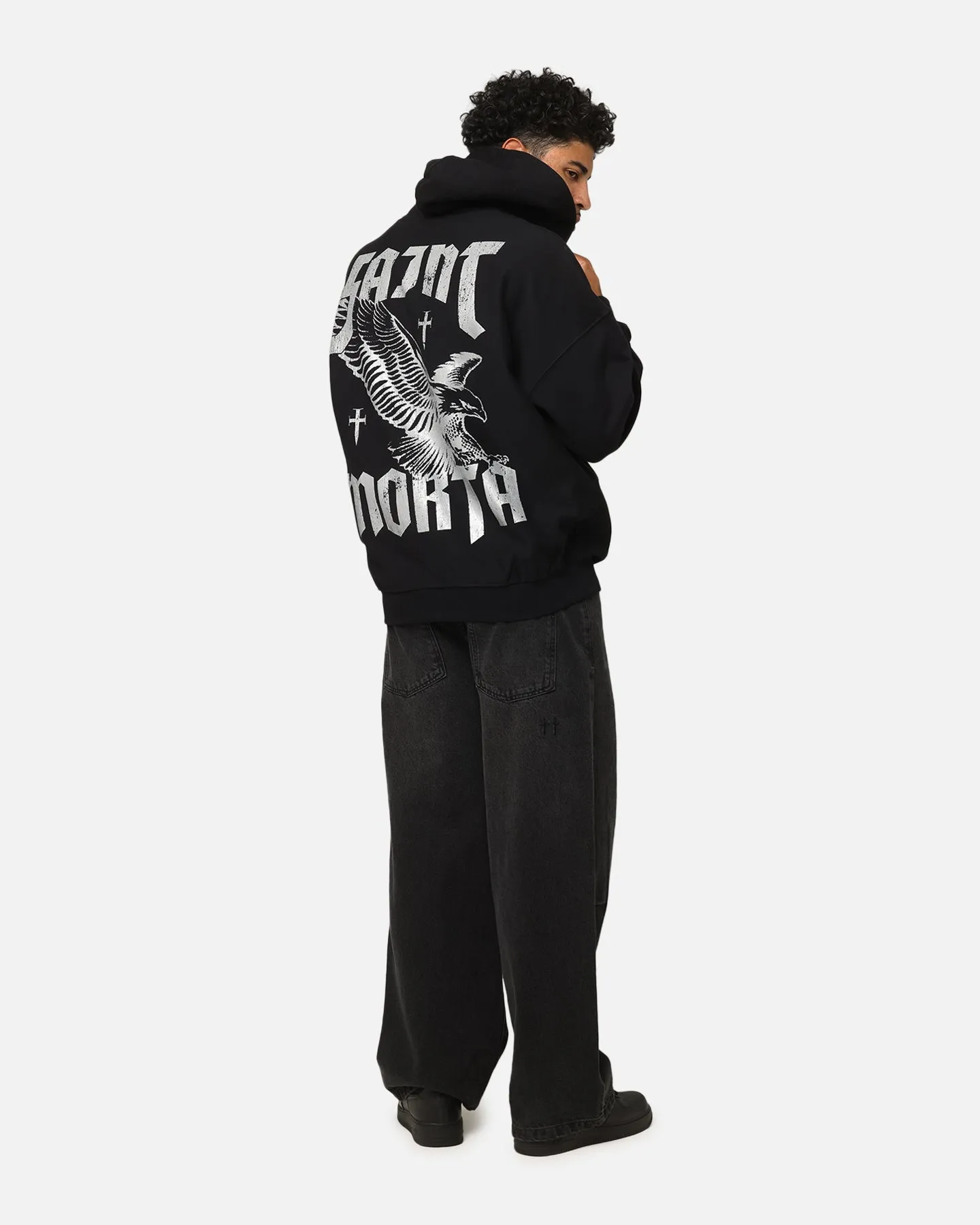 Fray Resistant Finish Saint Morta Ride Or Die Boxy Hoodie Black