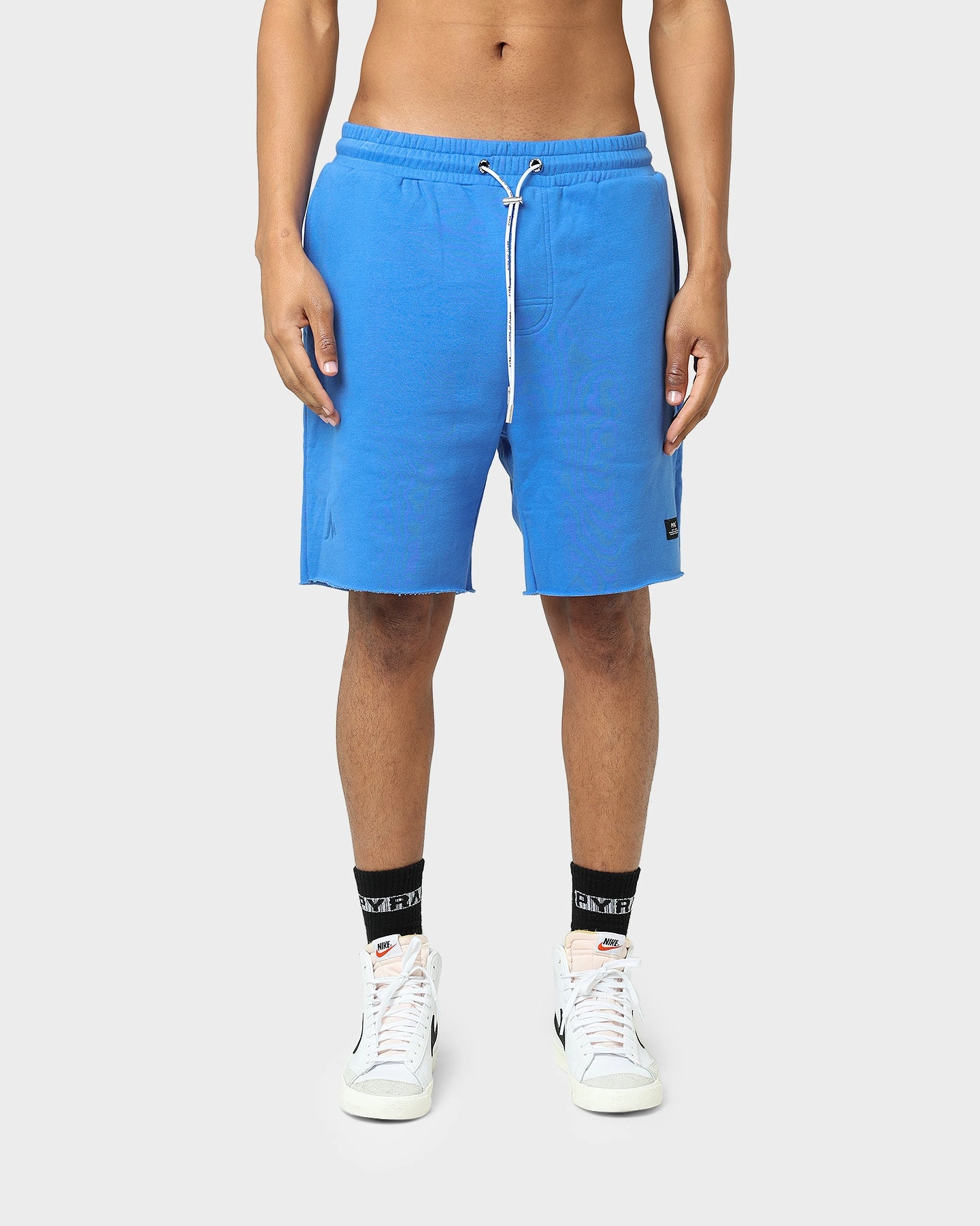 Pyra Raw Slouch Shorts Blue Fashion Forward clubbing attire