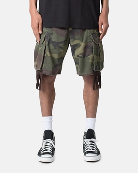 MNML Tassle Cargos Denim Shorts Camo Weekend Outing