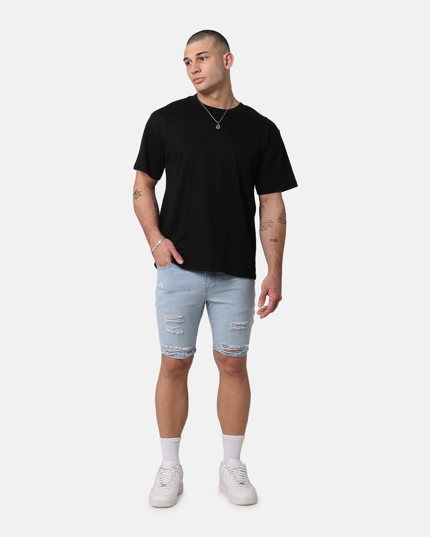 Bold Patterns Saint Morta Thrashed Shorts Pale Blue