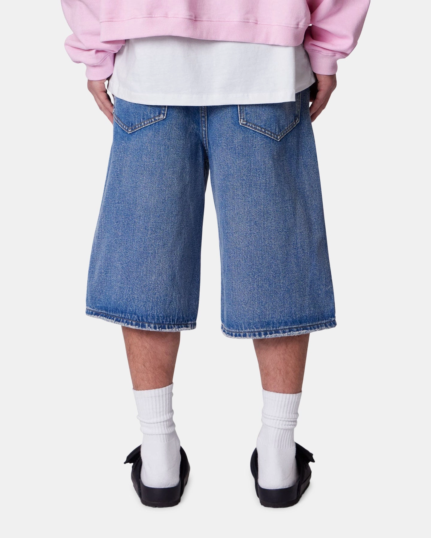 MNML Ultra Baggy Denim Shorts Raw Blue checkered pattern Warm Fit