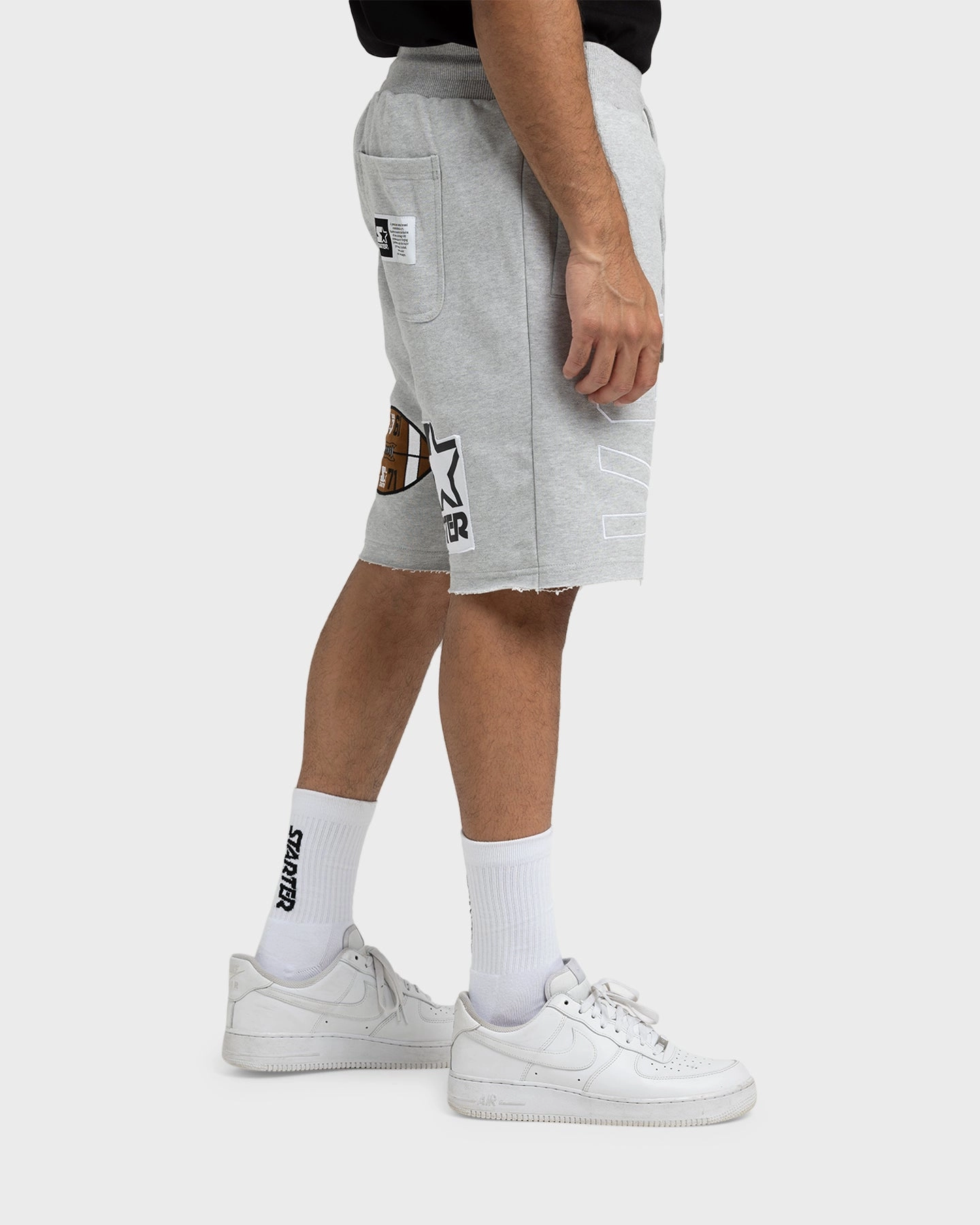 Starter Football Track Shorts Grey Marle Snag Free Material