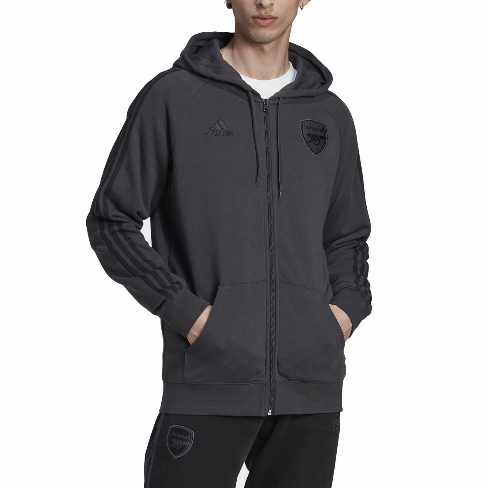 Running wear ceramic Arsenal Casual 3S hooded presentation tracksuit 2022/23 grey - Adidas