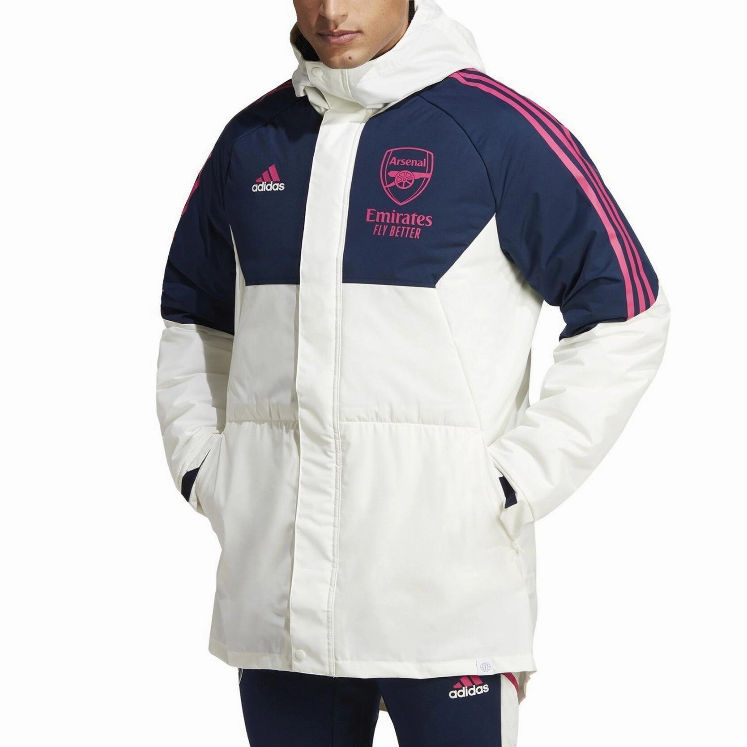 Arsenal FC Soccer parka down jacket 2023 white/blue - Adidas ribbon venue