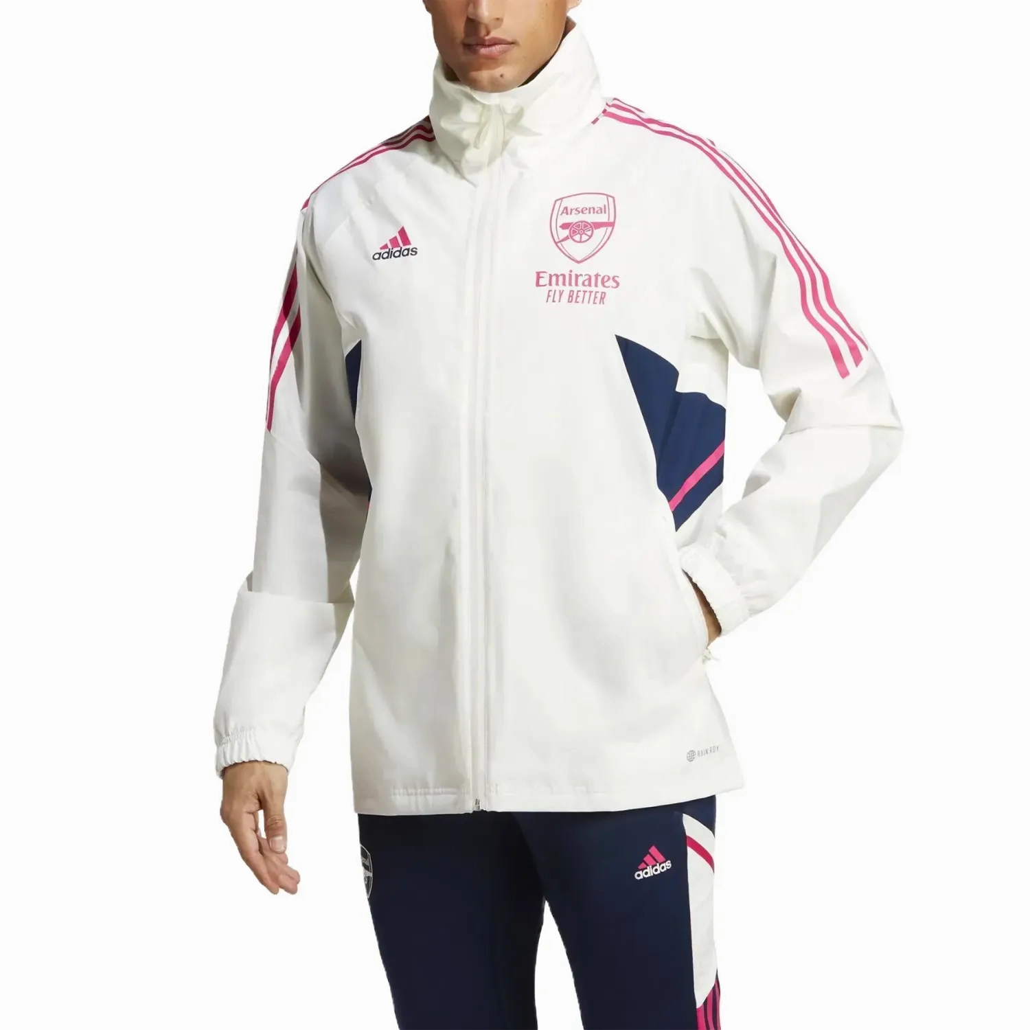 Arsenal FC waterproof Pro windbreaker jacket 2023 white/blue - Adidas lubricant Performance Clothing