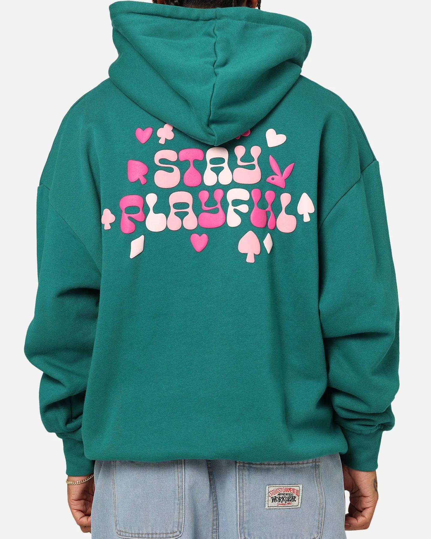 Playboy Stay Playful Hoodie Forest Green chest pockets