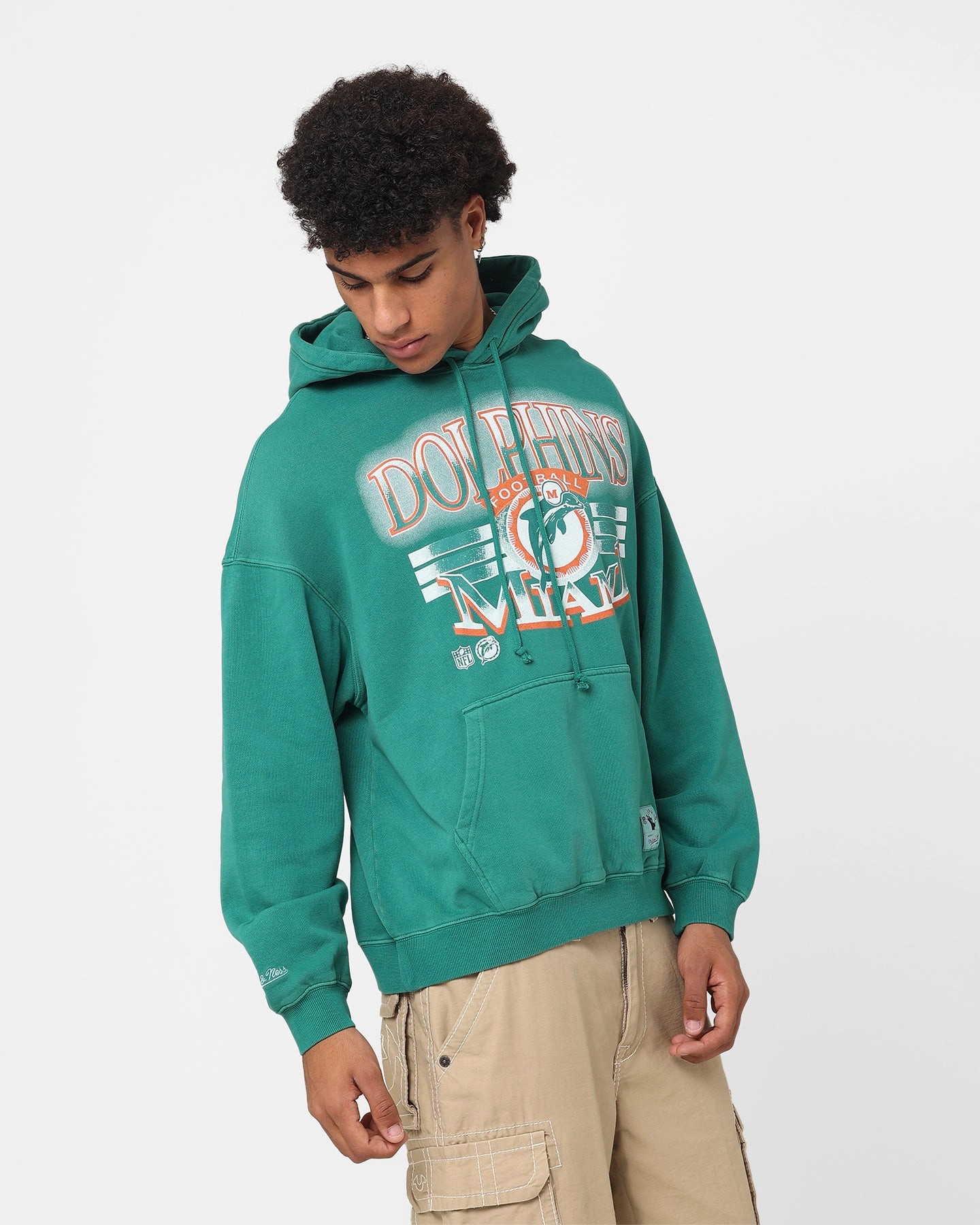 Mitchell & Ness Miami Dolphins Glow Arch Hoodie Aqua solo travel Cozy Jacket