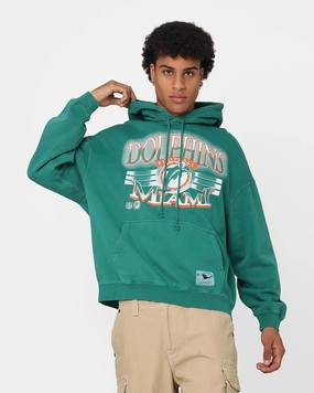 Windproof Design suitable for dance parties Mitchell & Ness Miami Dolphins Glow Arch Hoodie Aqua