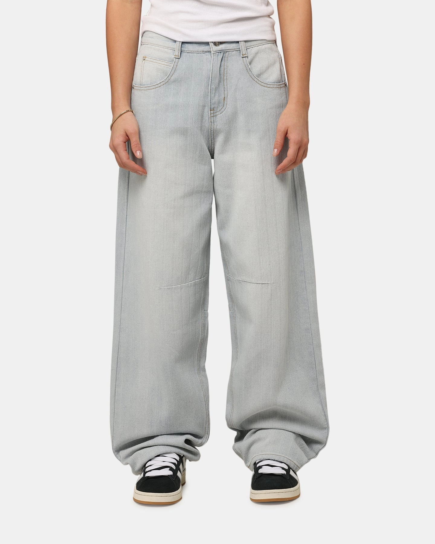 Multi Pocket Utility Lightweight Material XXIII Women's Buckle Baggy Jeans Light Blue Denim