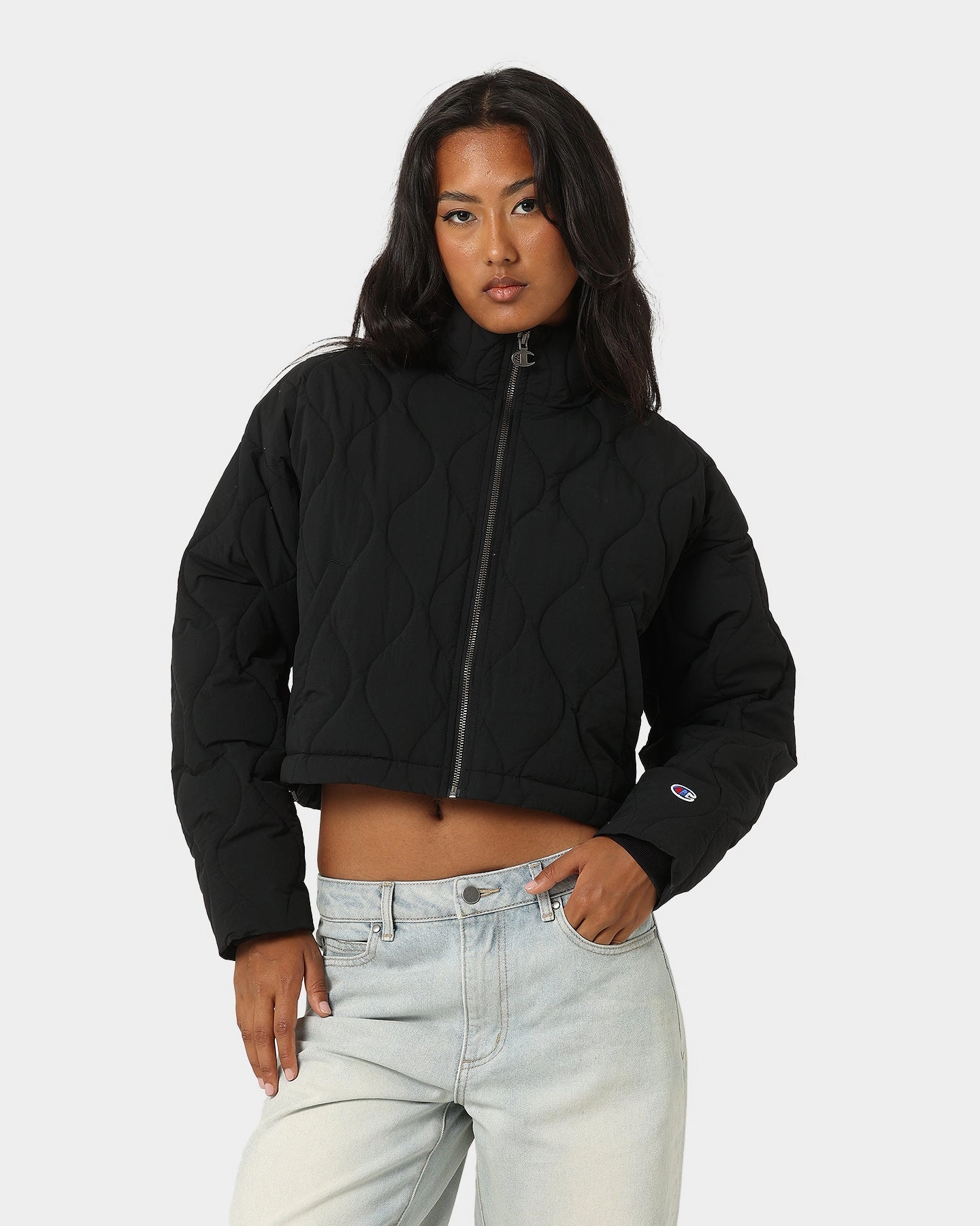 Champion Women's Lifestyle Cropped Puffer Jacket Black Surprise