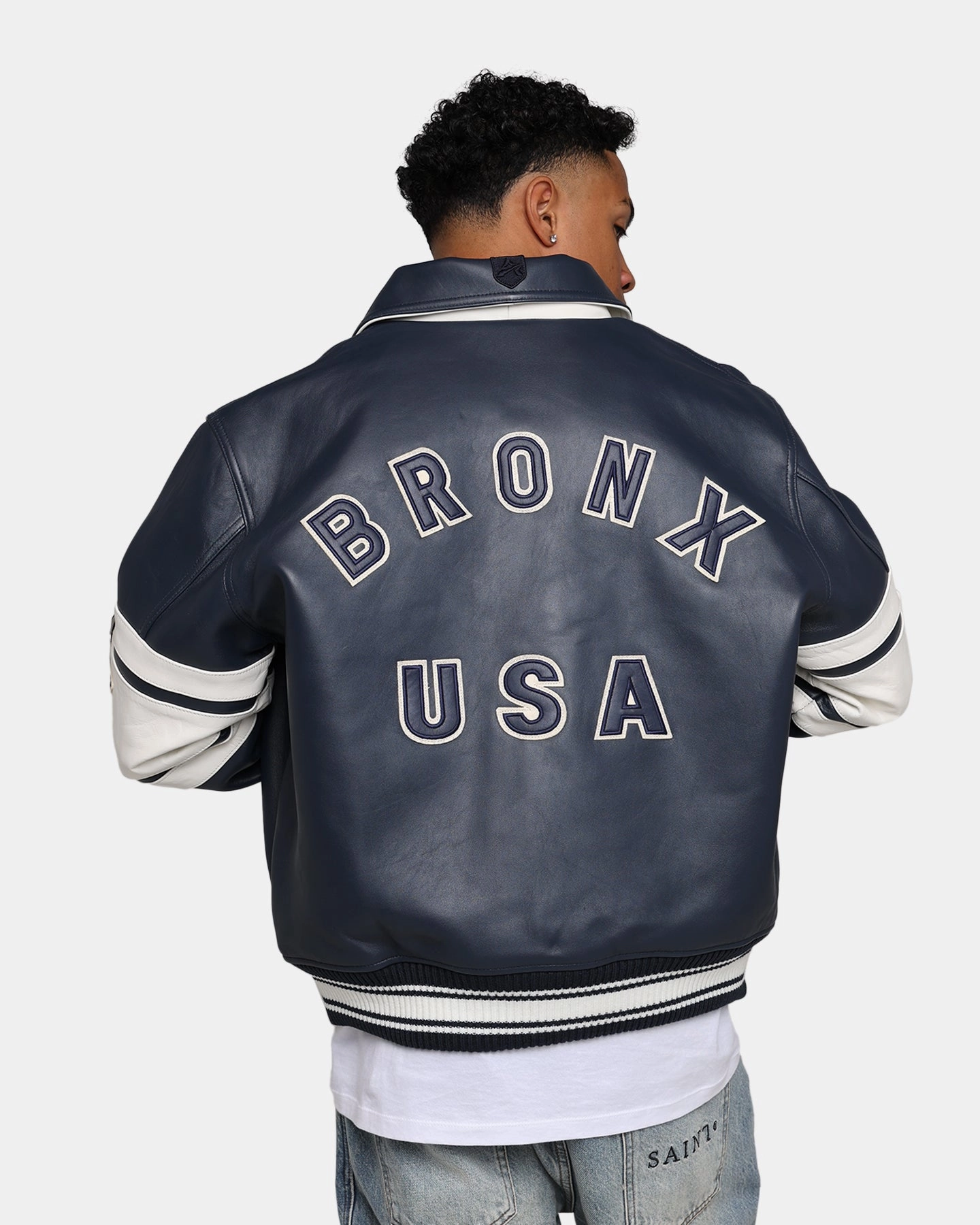 Comfort Fit Silhouette investment piece Avirex Bronx Jacket Varsity Blue