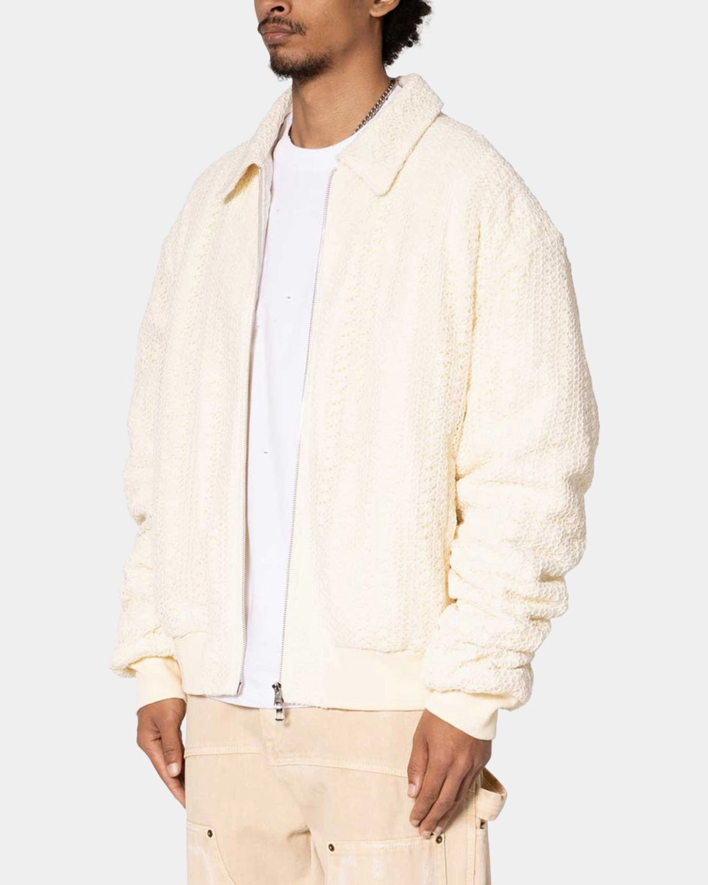 MNML Crochet Bomber Jacket Cream Impact Absorbing Padding