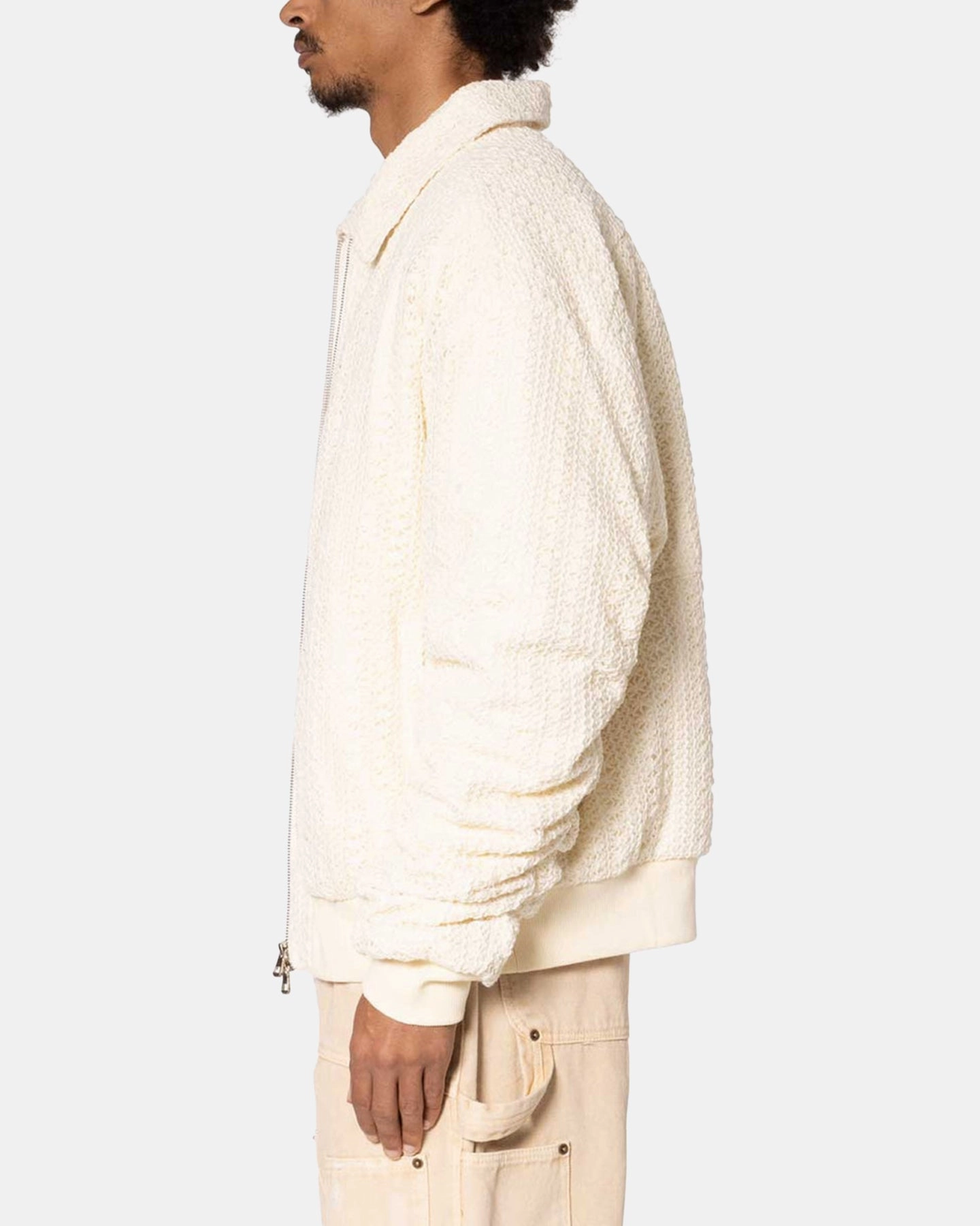 MNML Crochet Bomber Jacket Cream Hear