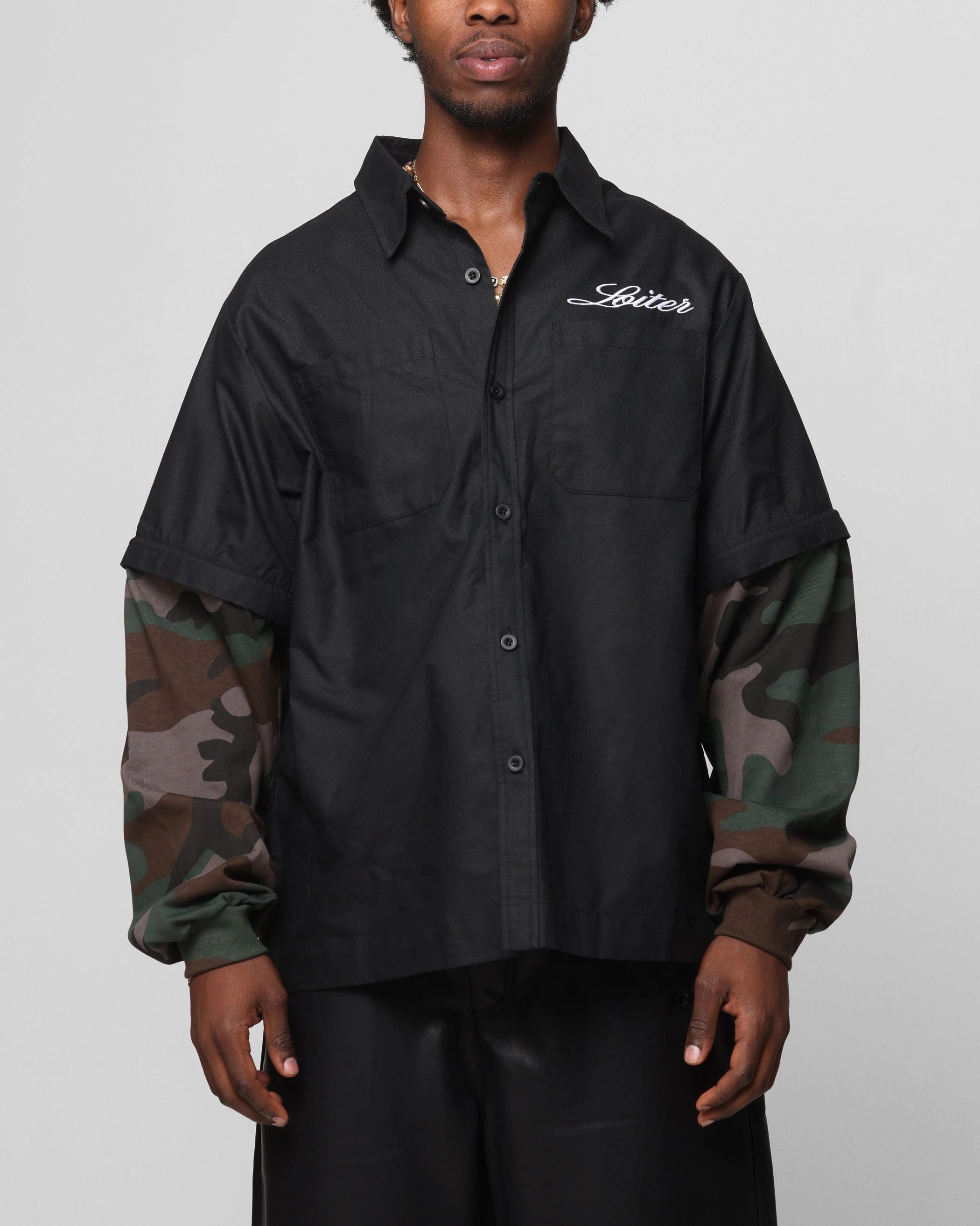 Sustainable Material Loiter Art Studio Work Shirt Black/Camo