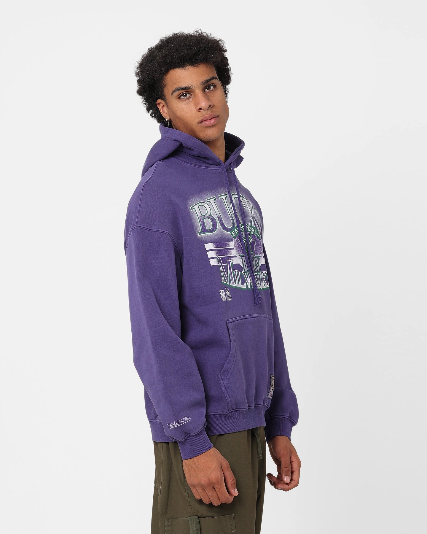 Mitchell & Ness Milwaukee Bucks Glow Arch Hoodie Purple Neutral Tones Sporty Shield