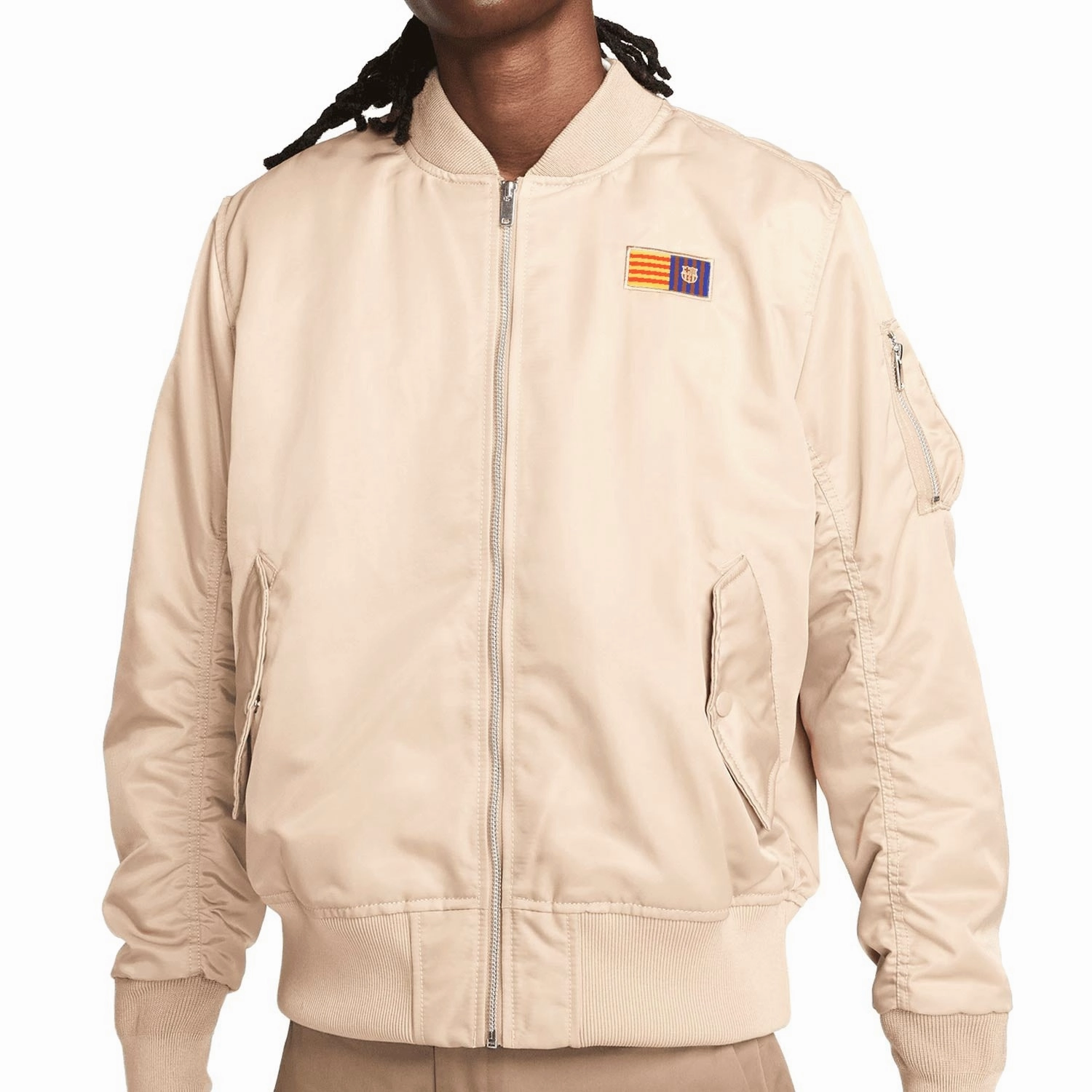 Compression Gradient Zones Running wear FC Barcelona presentation bomber jacket 2023 desert beige - Nike