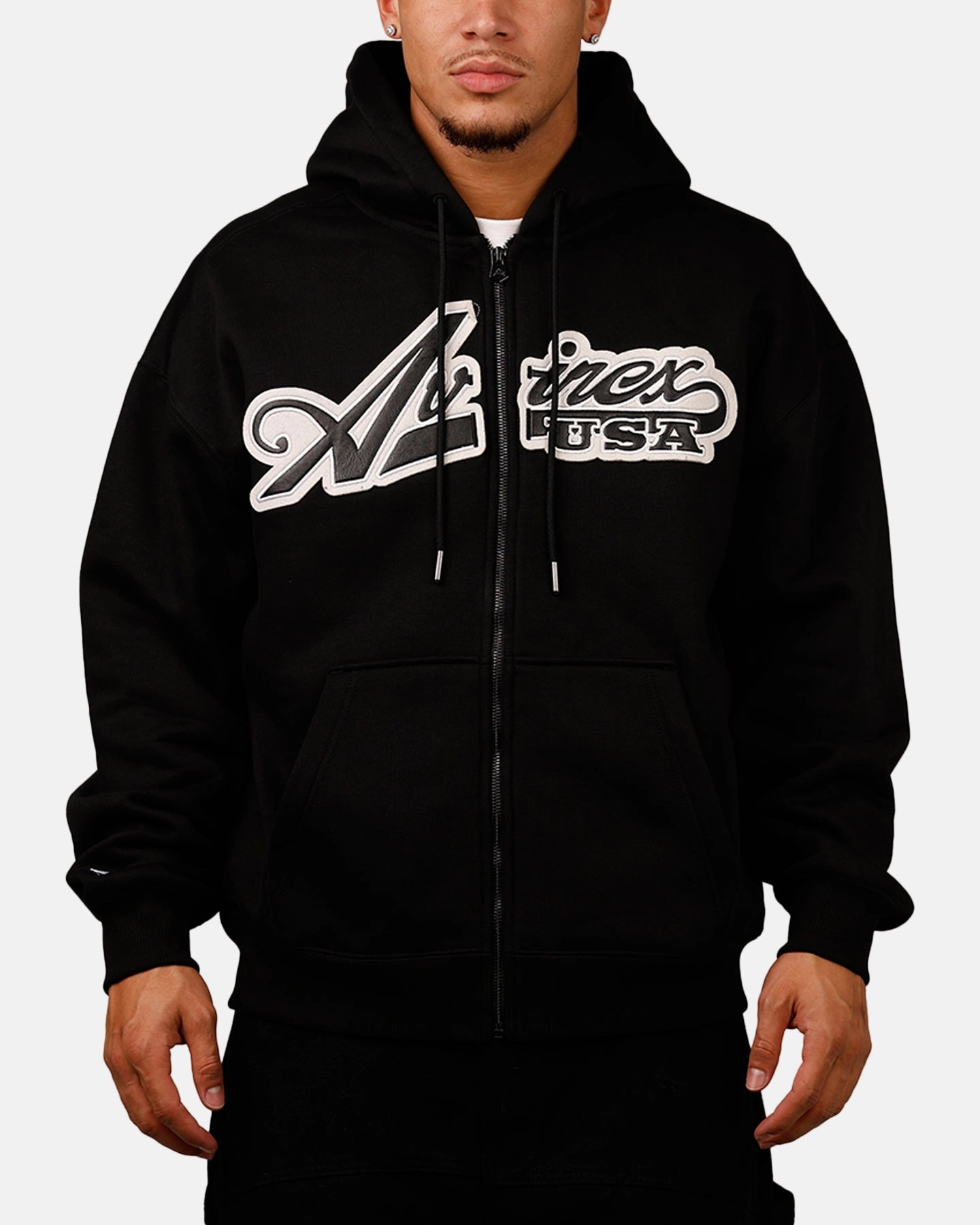 Avirex Script Full Zip Hoodie Black Core Utility Compression Strap Adjustment