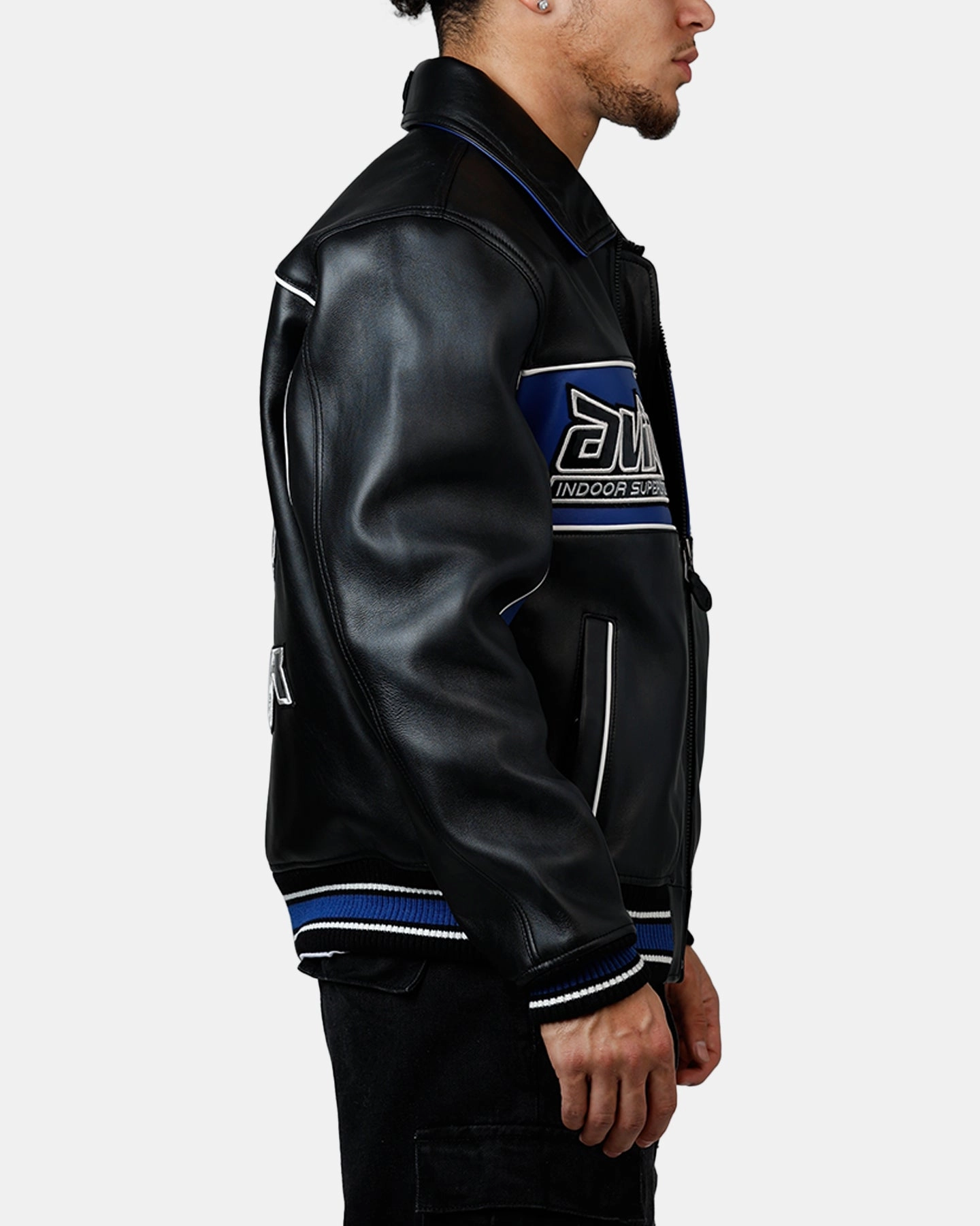 Collarless Adjustable Drawstrings Avirex Spider Racing Jacket Black/Blue