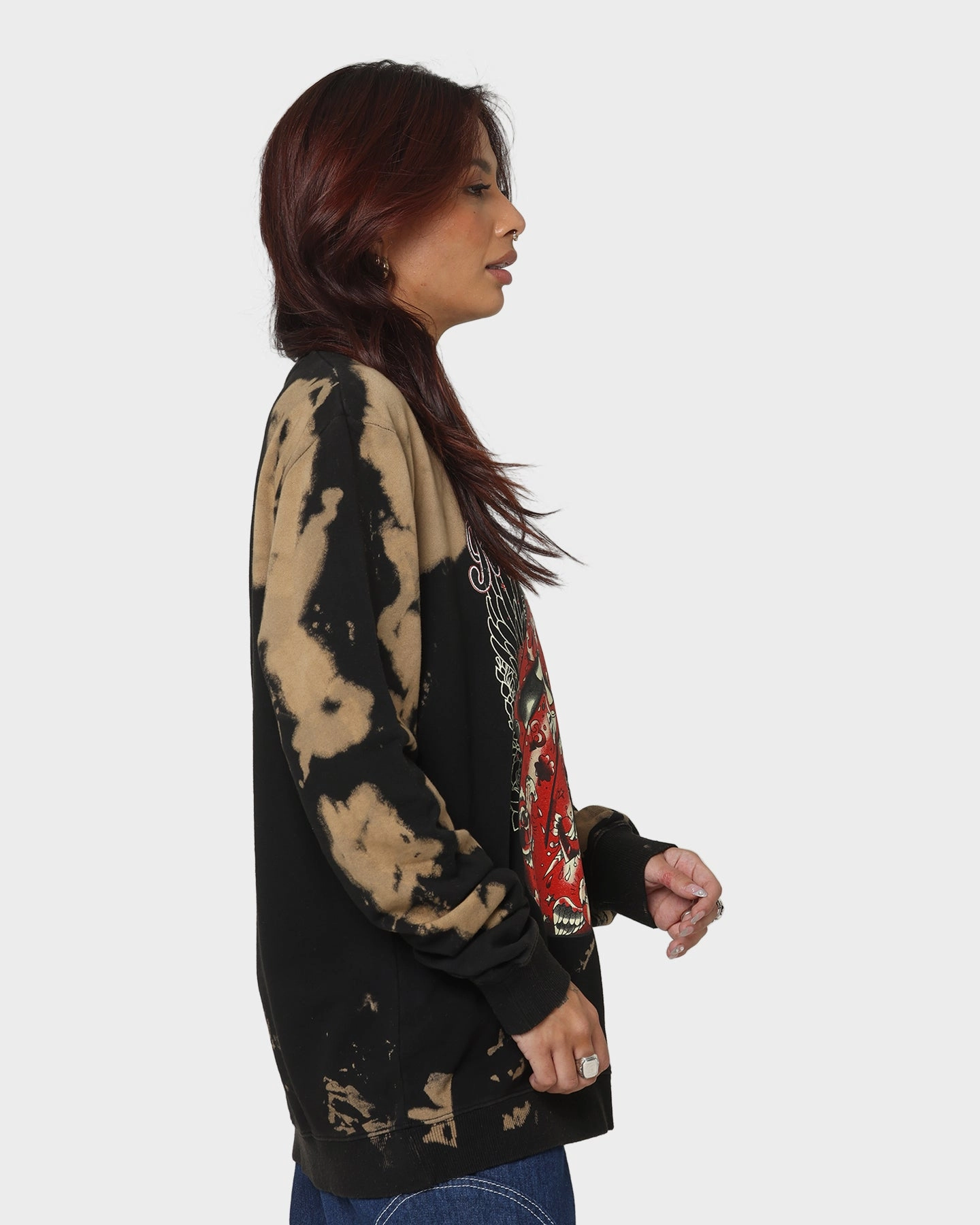 The Rolling Stones Tattoo Tongue Crewneck Tie Dye/Black TaglessCollar Simple Comfort