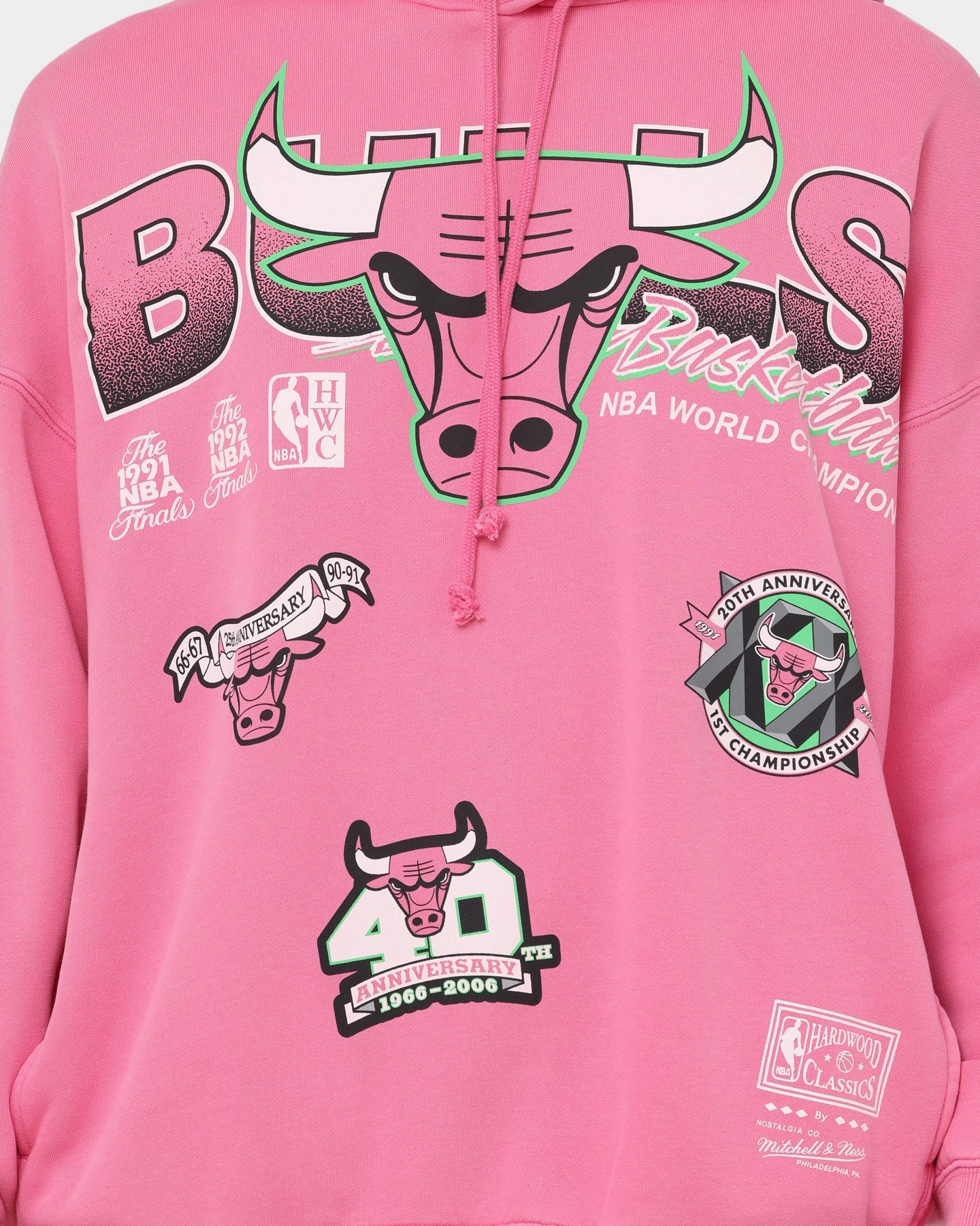 Mitchell & Ness Chicago Bulls Neon Champs Hoodie Neon Pink Adjustable Drawstring Hood