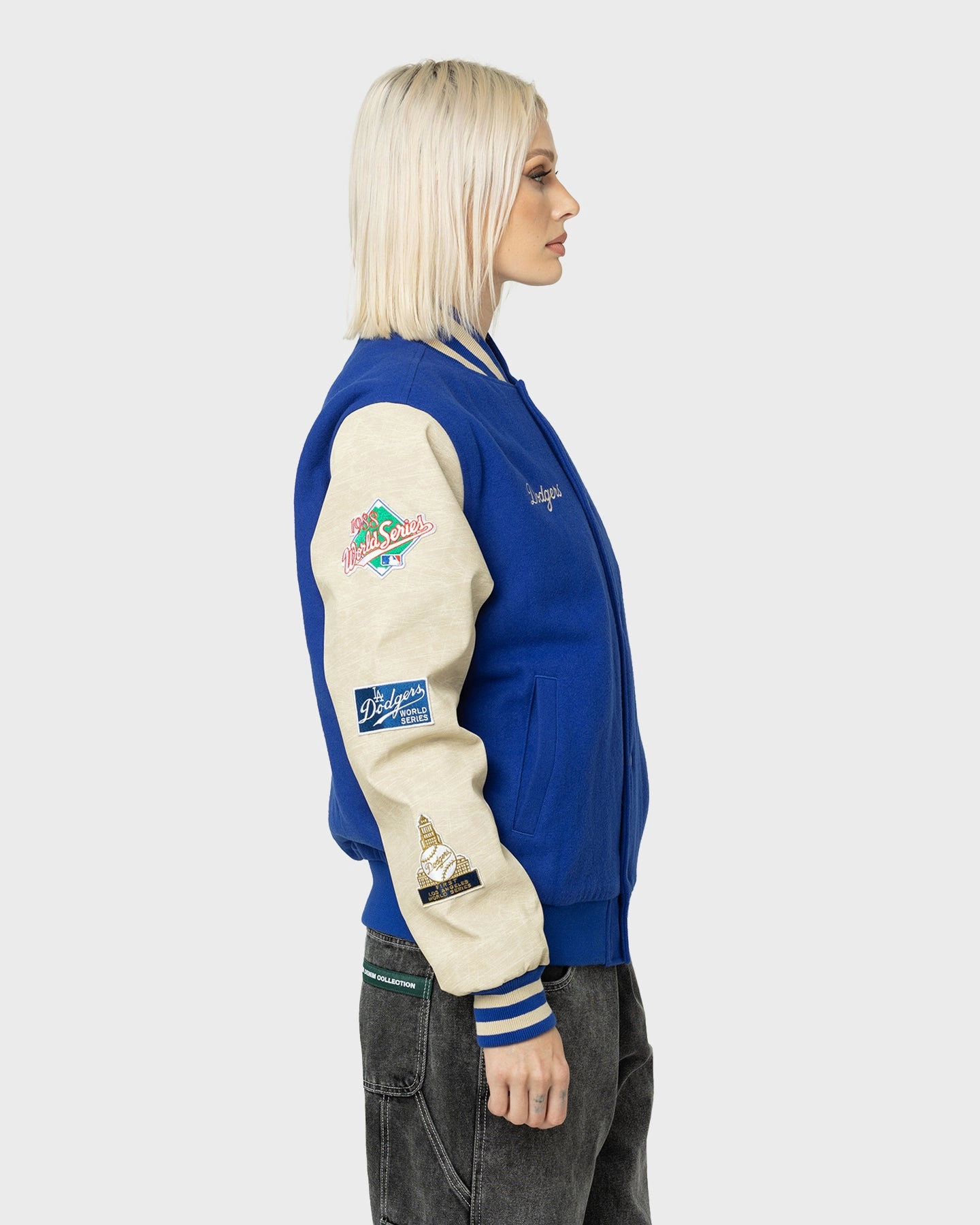 New Era Los Angeles Dodgers MLB World Series Varsity Jacket Blue Applaud Tailored Silhouette