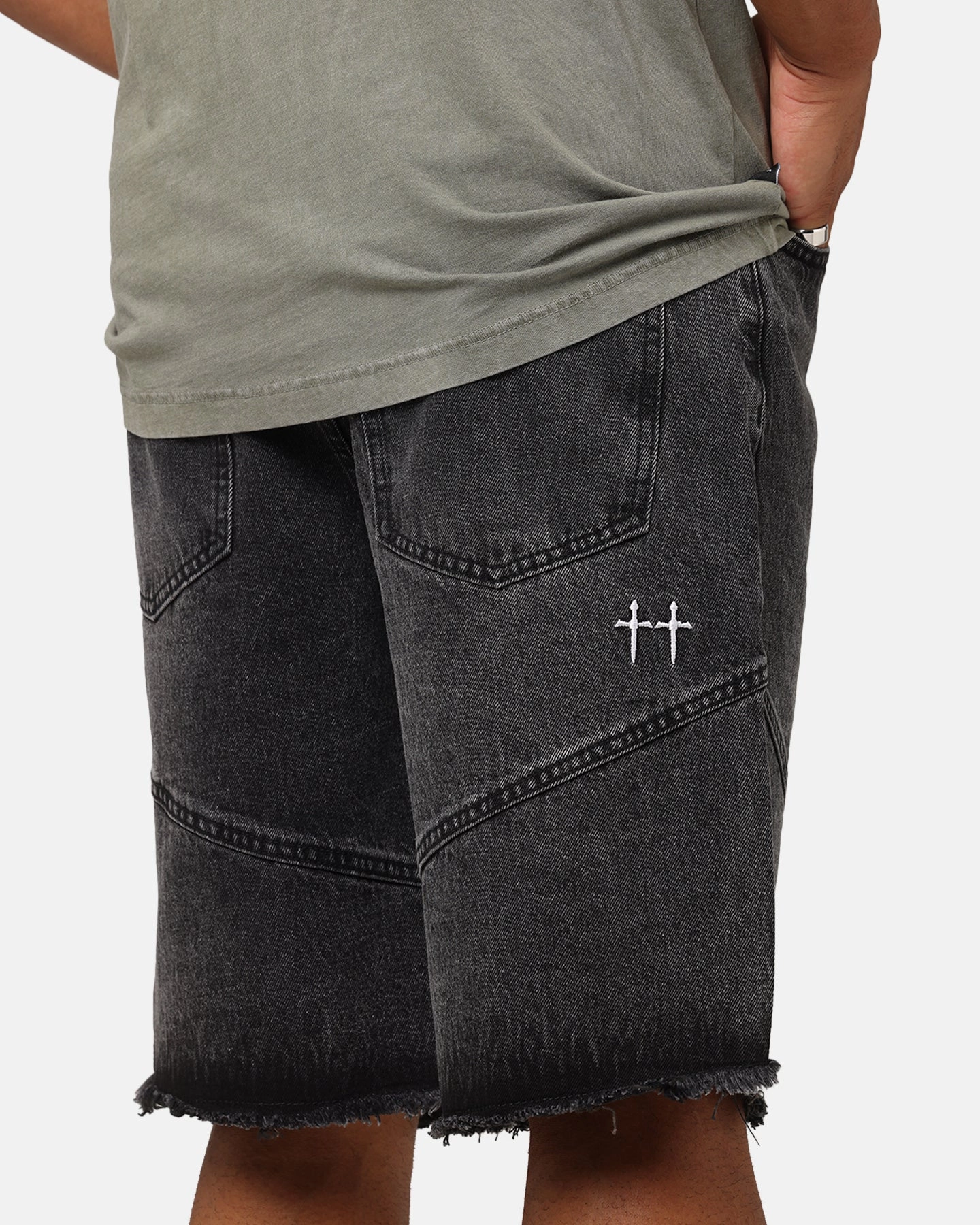 Saint Morta Armoury Baggy Denim Shorts Black Shadow Flame Retardant Coating WideLegOpening